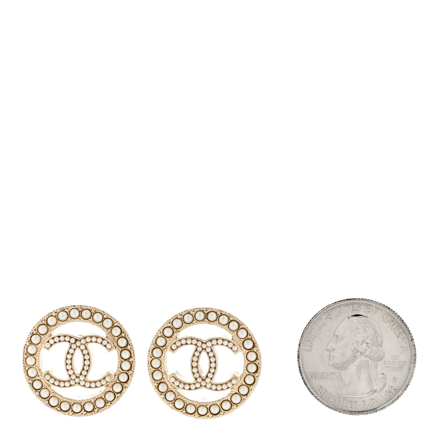 Pearl CC Round Earrings Gold