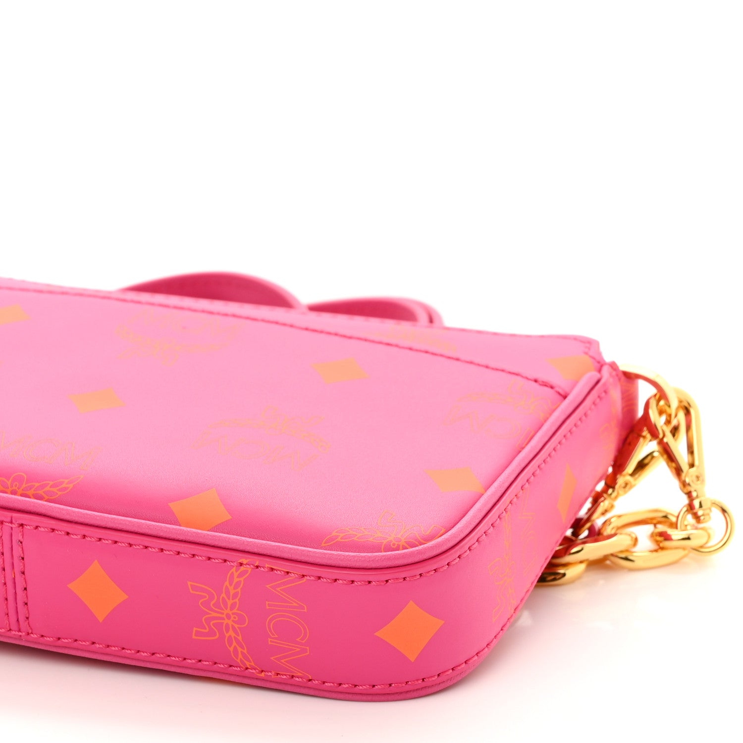 MCM Calfskin Color Splash Mini Pouch on Chain Pink 10 of 10
