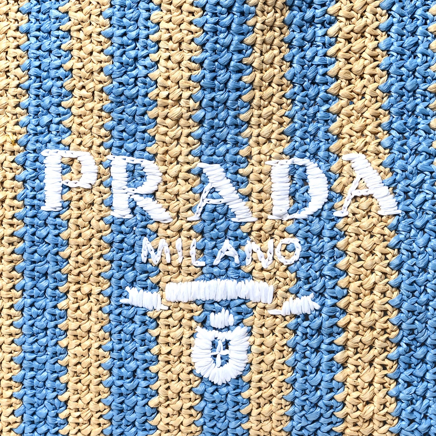 Yarn Raffia Effect Crochet Striped Large Logo Tote Naturale Celeste