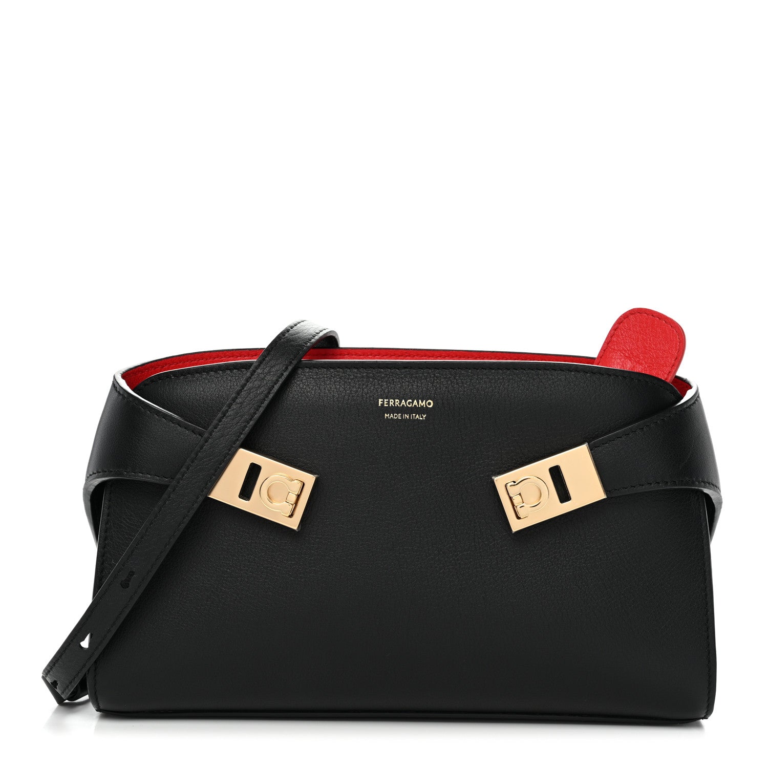 Salvatore Ferragamo Calfskin Mini Hug Crossbody Bag Black Flame 