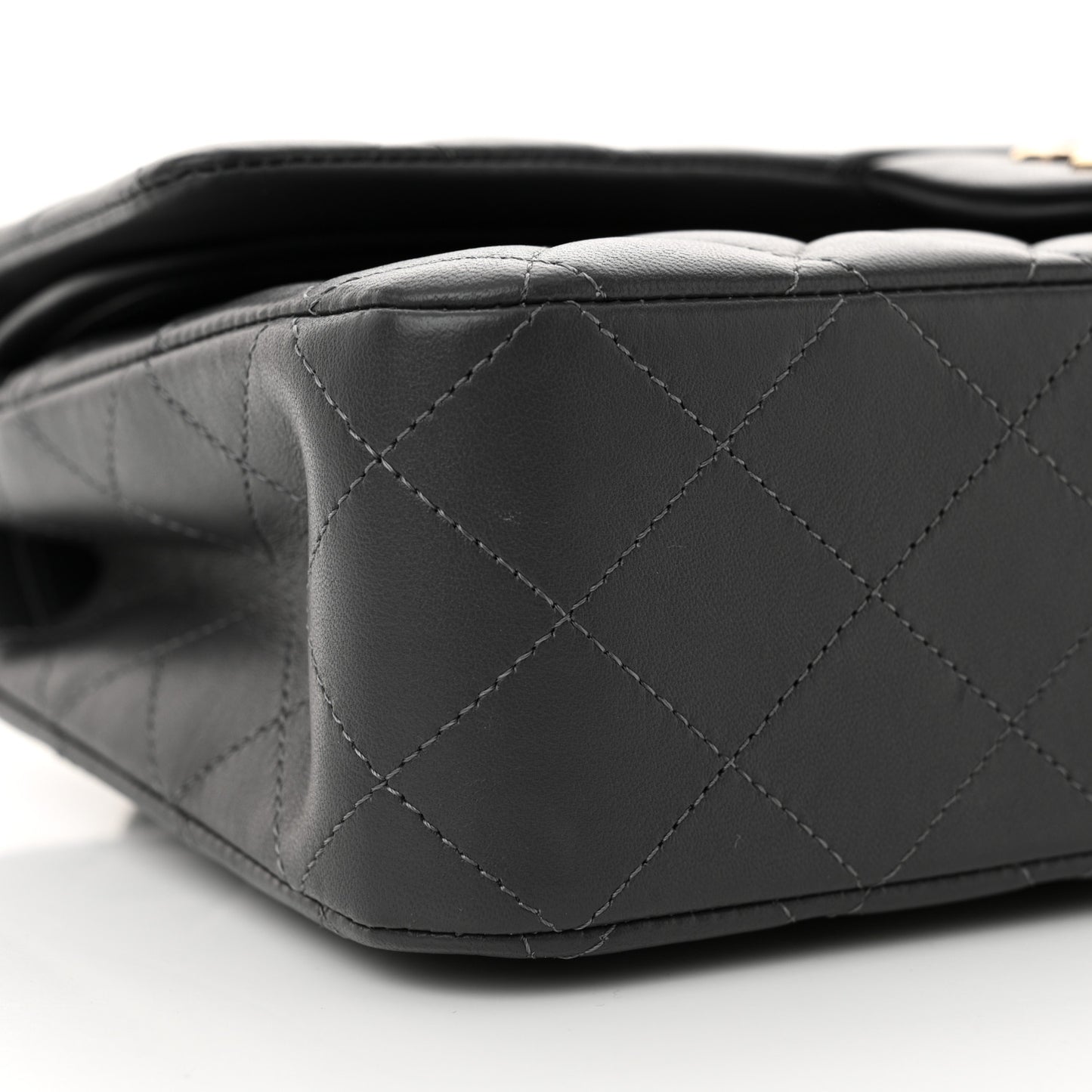 Lambskin Quilted Medium Double Flap Dark Grey