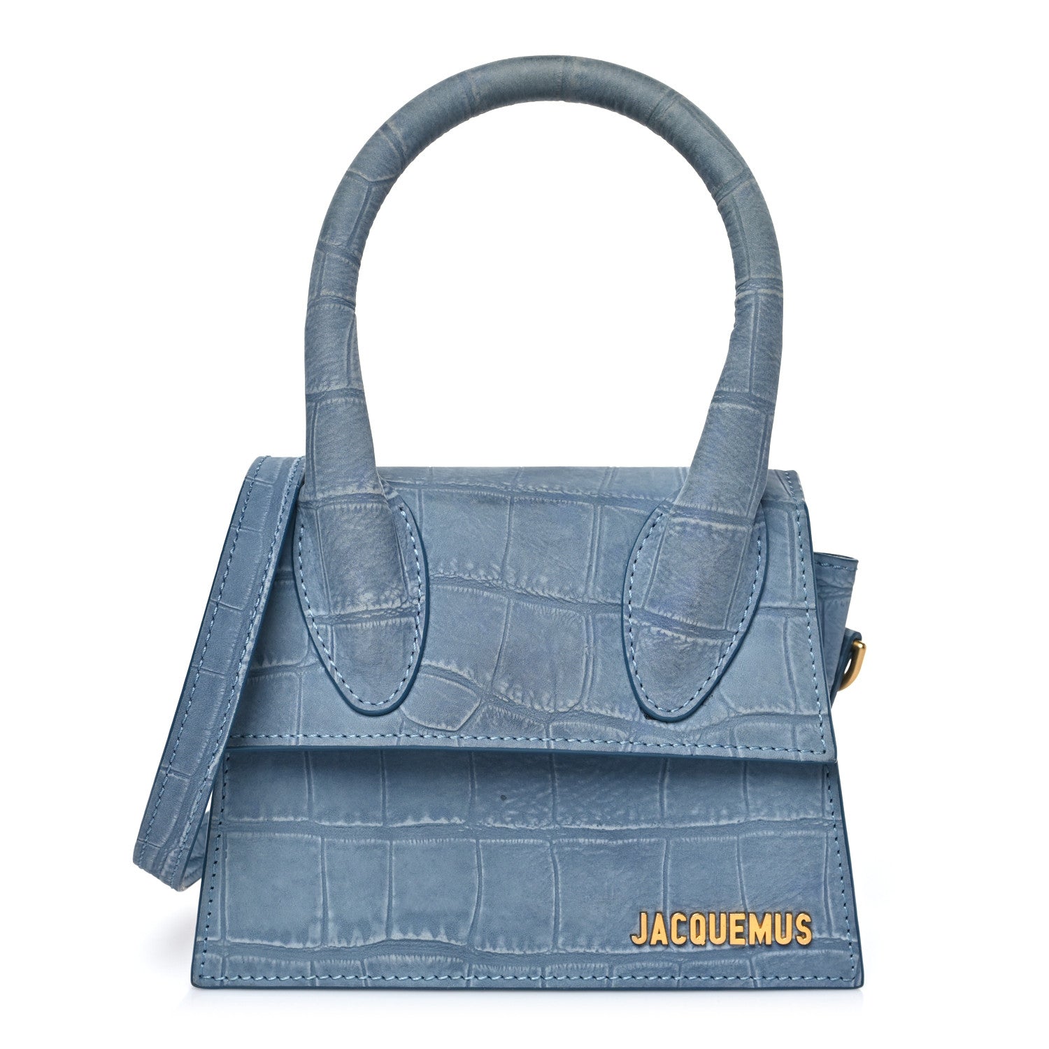 Jacquemus Suede Crocodile Embossed Le Chiquito Moyen Blue 1805463