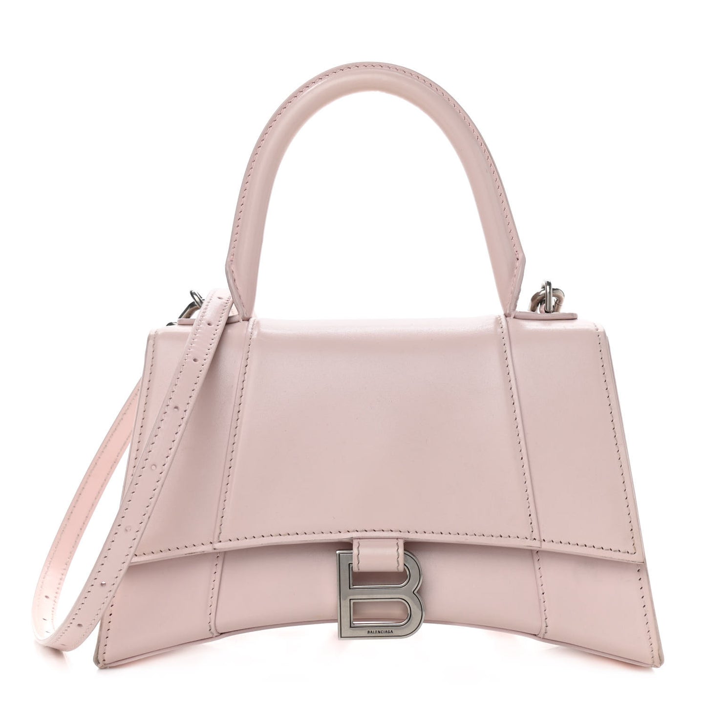 Shiny Box Calfskin Small Hourglass Top Handle Bag Light Rose