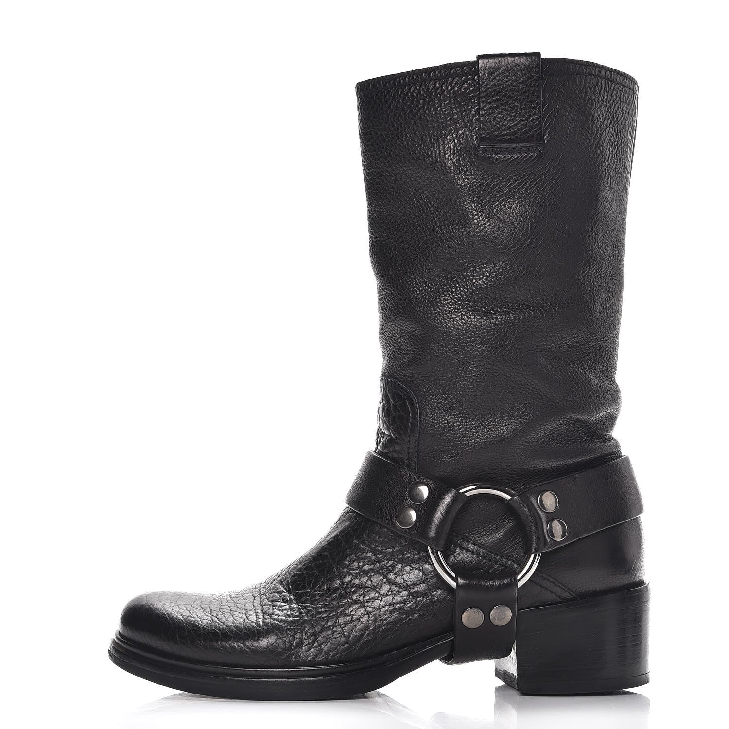 Miu Miu Calfskin Harness Motorcycle Boots 39 Black 1 of 10