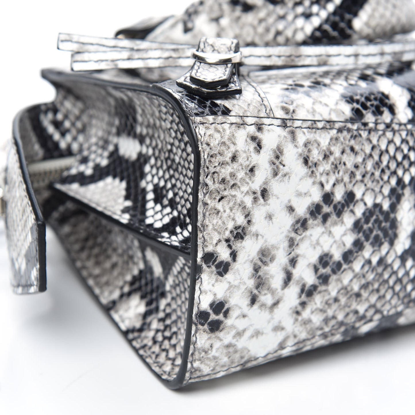 Grained Calfskin Snake Effect Neo Classic Silver Hardware Mini City Black White