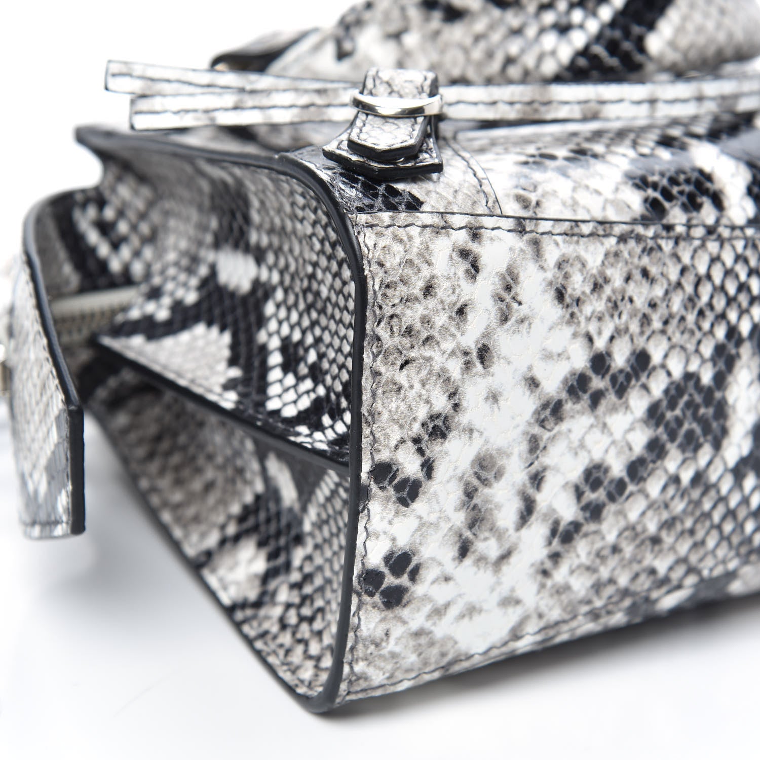 Balenciaga Grained Calfskin Snake Effect Neo Classic Silver Hardware Mini City Black White 6 of 7