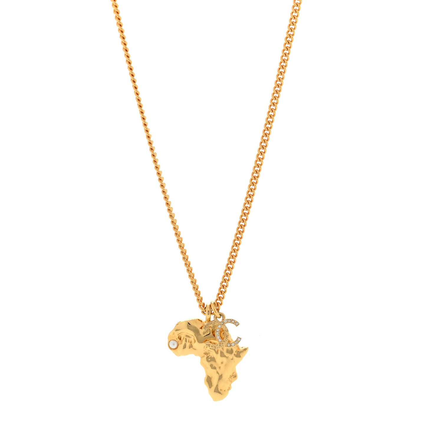 Crystal Pearl CC Africa Pendant Necklace Gold White
