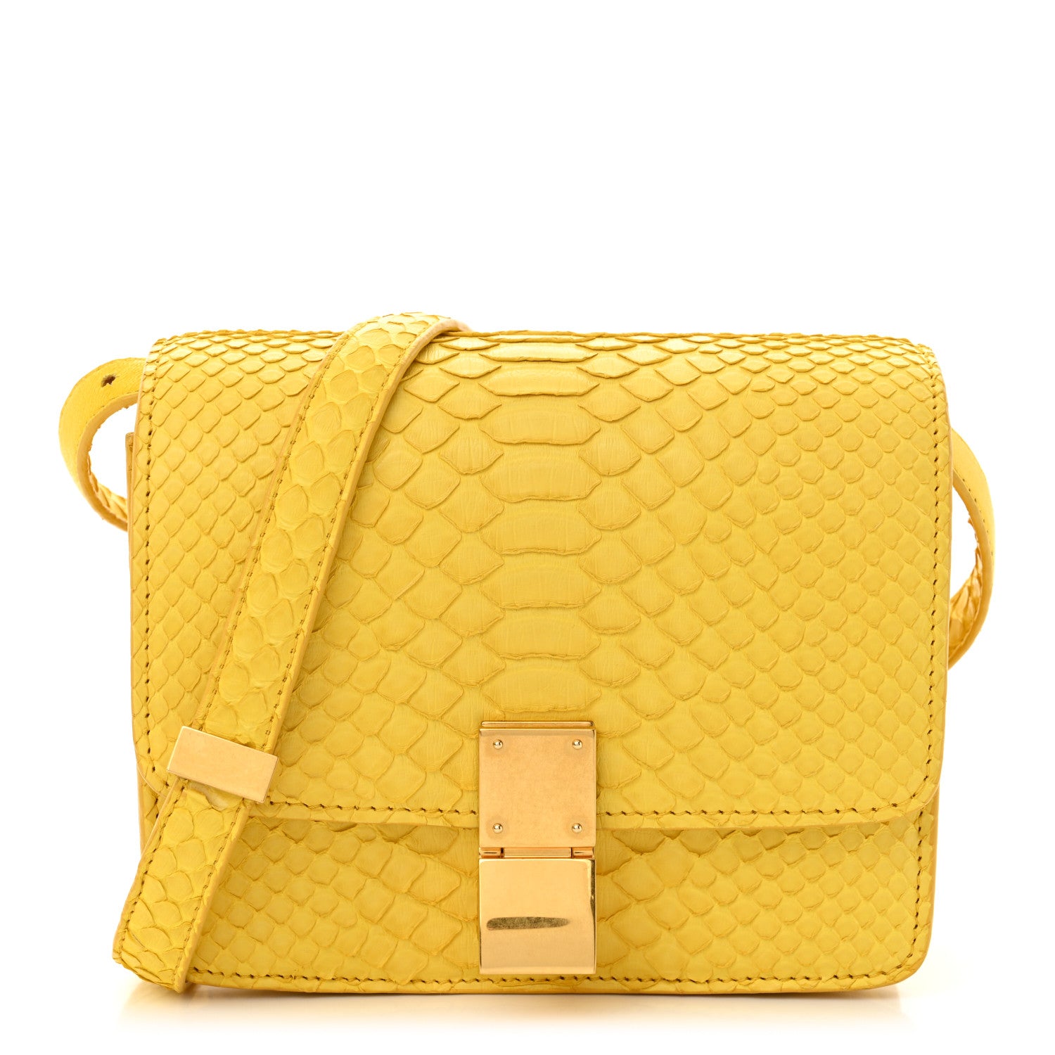 Celine Snakeskin Small Classic Box Flap Bag Yellow 1654337