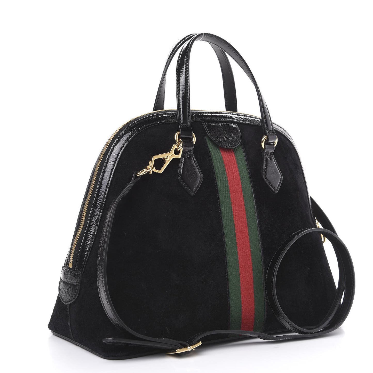 Suede Patent GG Web Medium Ophidia Top Handle Dome Bag Black