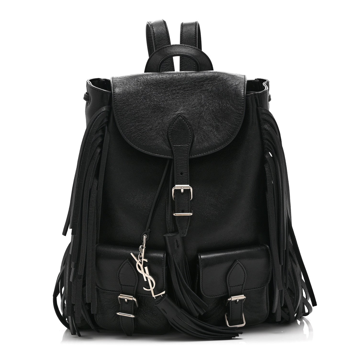 black leather fringe backpack purse Saint Laurent Calfskin Fringe Festival Backpack Black 1844449 – FASHIONPHILE