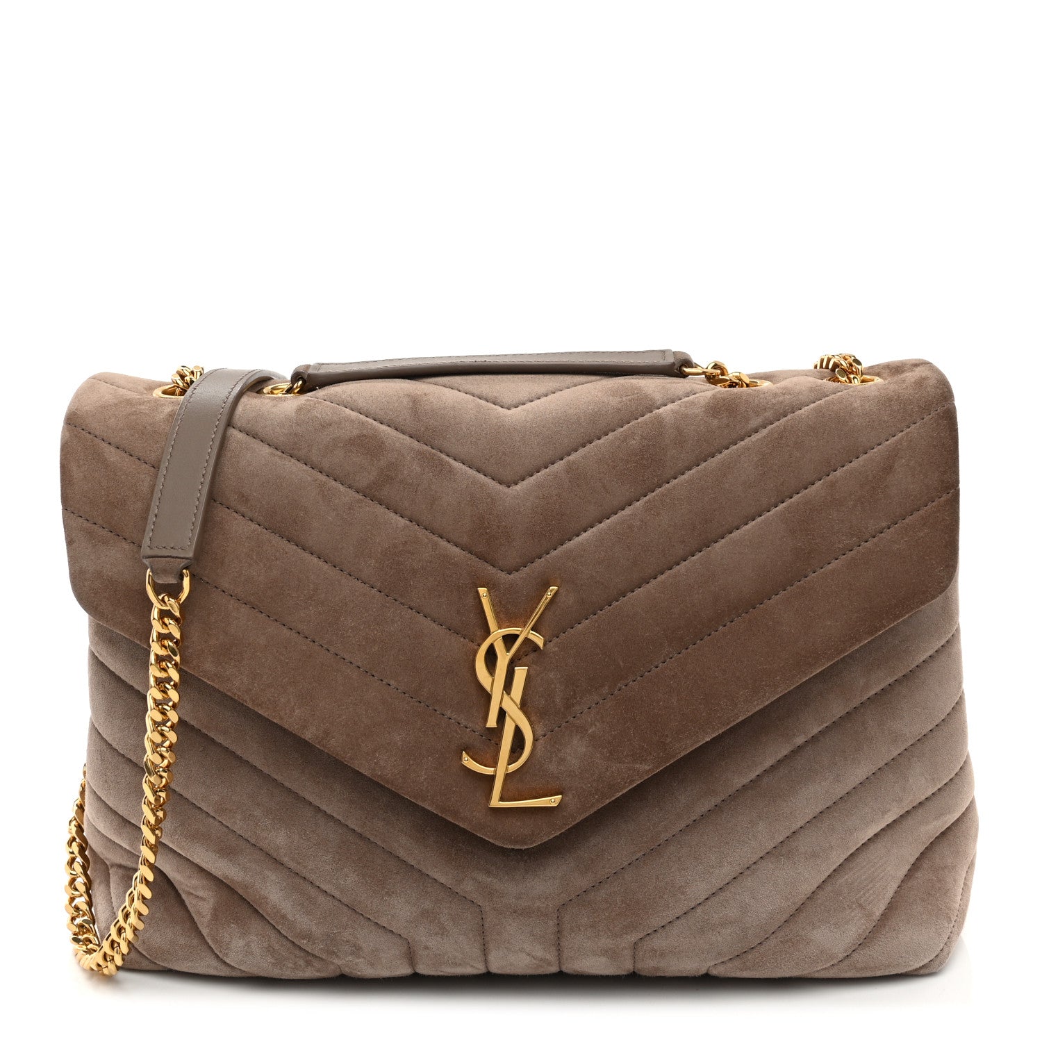 Saint Laurent Suede Y Quilted Monogram Medium Loulou Chain Satchel