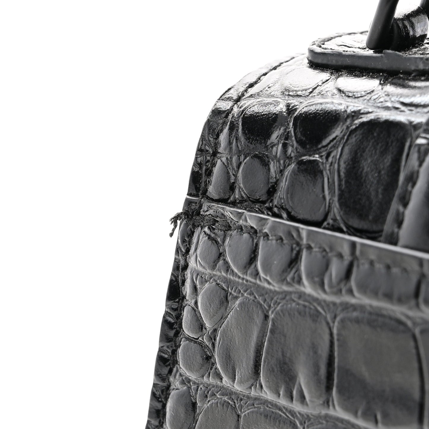 Shiny Calfskin Monochrome Crocodile Embossed Hourglass Top Handle Bag XS Black