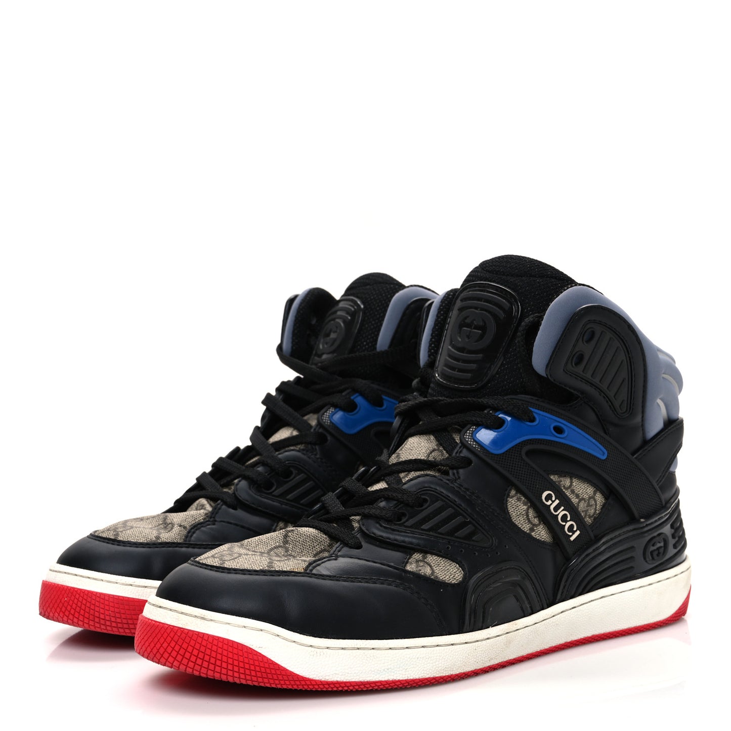 Demetra GG Supreme Monogram Mens Basket High Top Sneakers 10.5 Black Beige Ebony Grey
