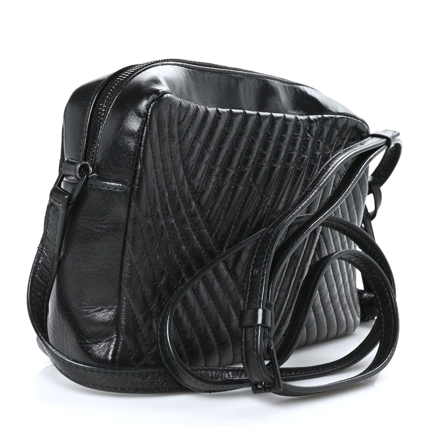 Cracked Shiny Calfskin Matelasse Monogram Lou Camera Bag Black