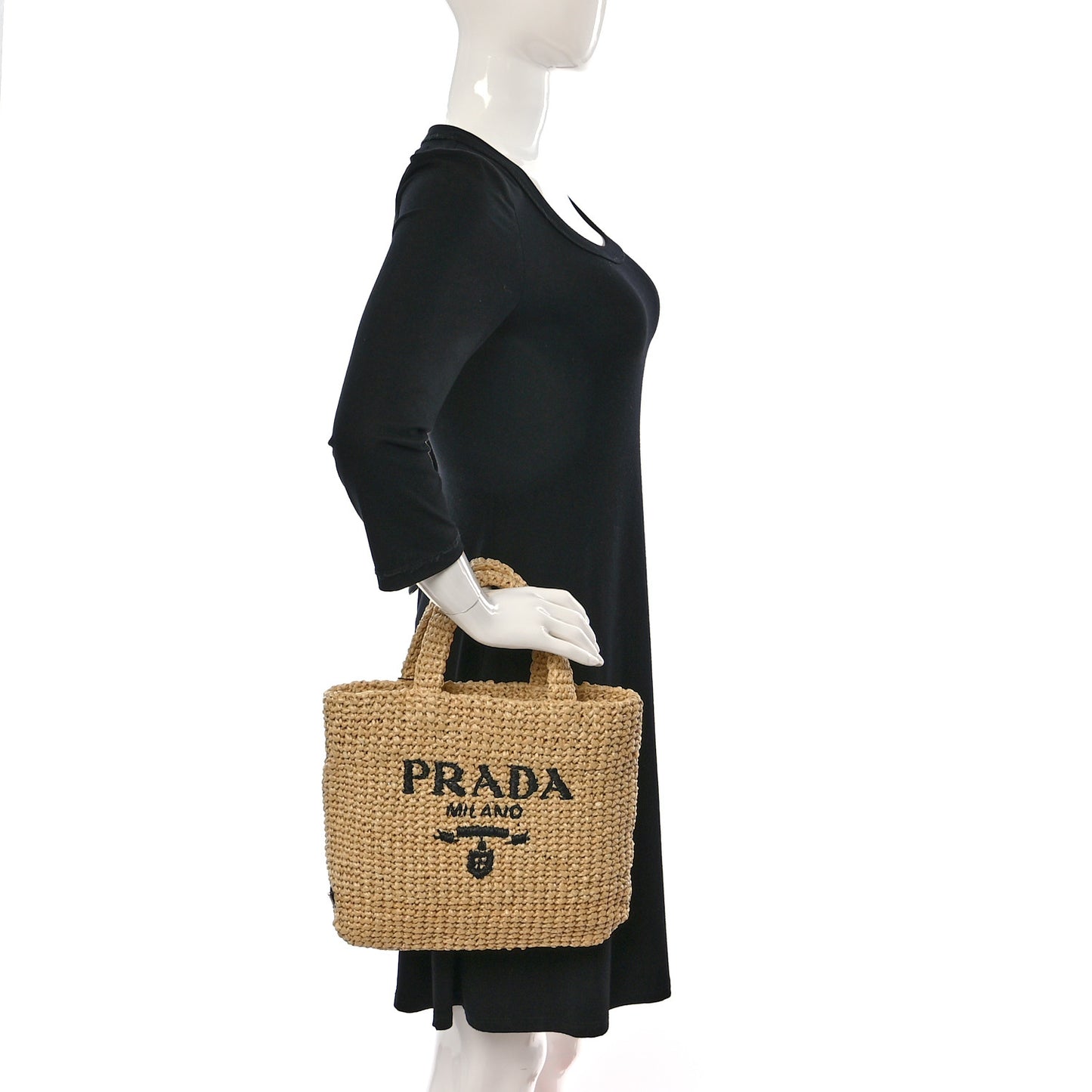 Yarn Raffia Effect Crochet Embroidered Small Logo Tote Naturale