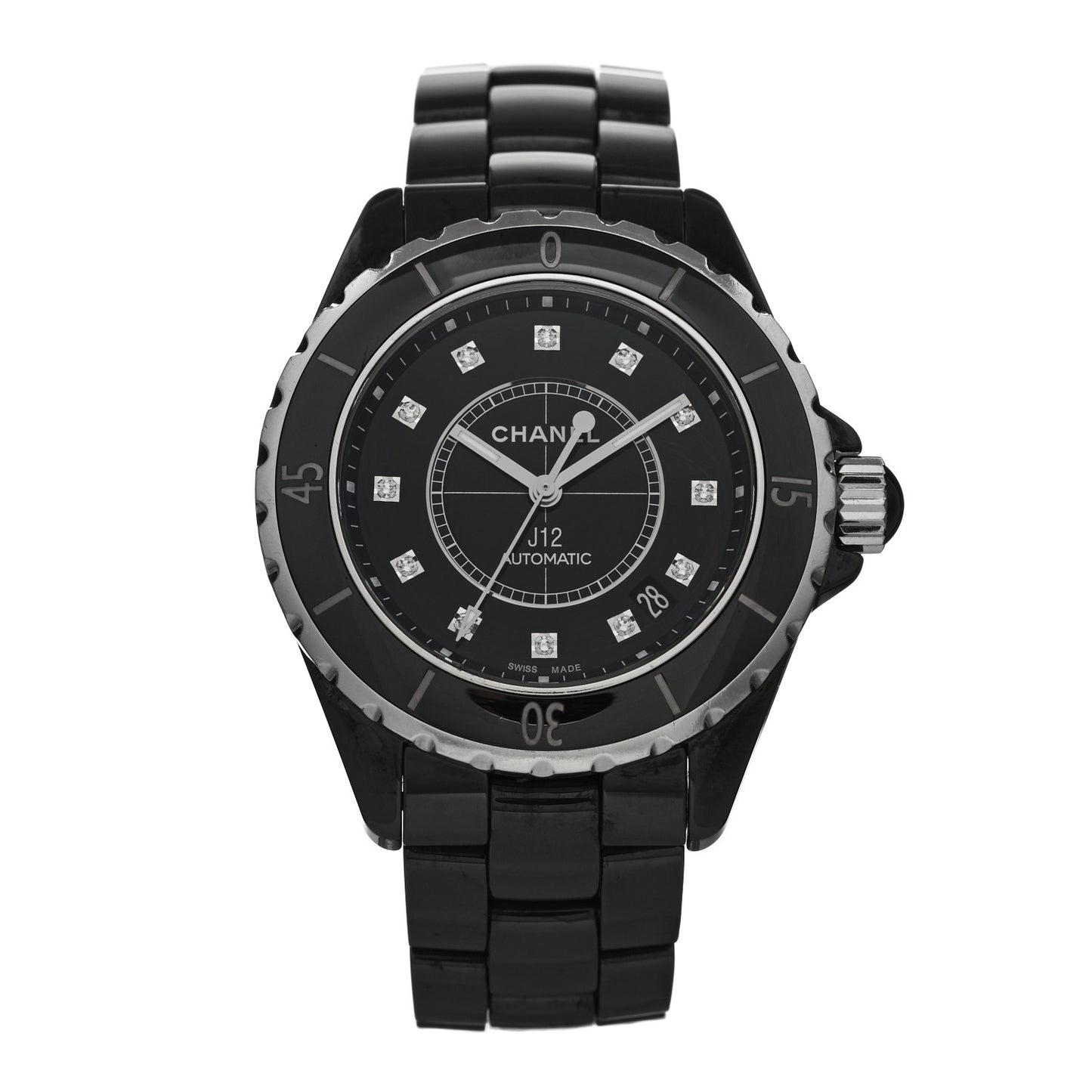 Stainless Steel Ceramic Diamond 38mm J12 Automatic Watch Black