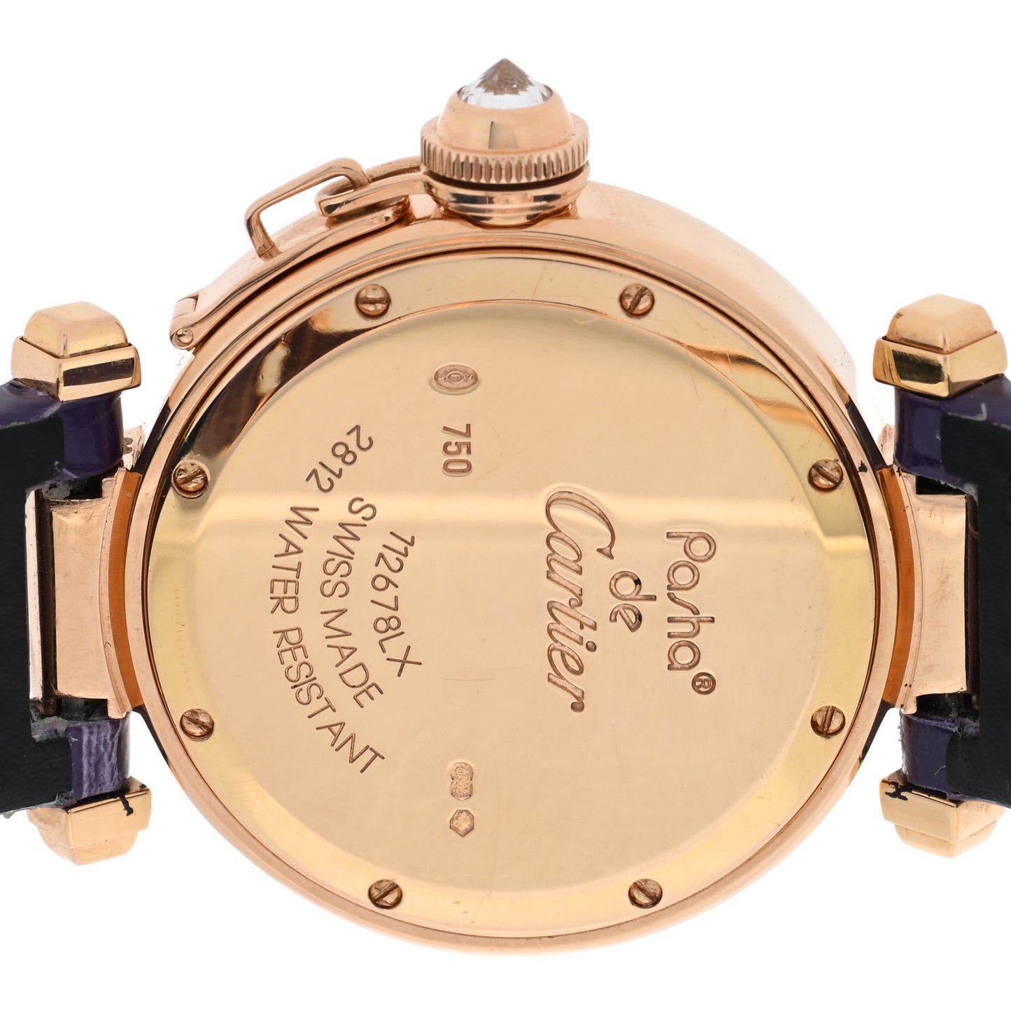 18K Pink Gold Alligator Diamond 32mm Pasha C Quartz Watch Purple