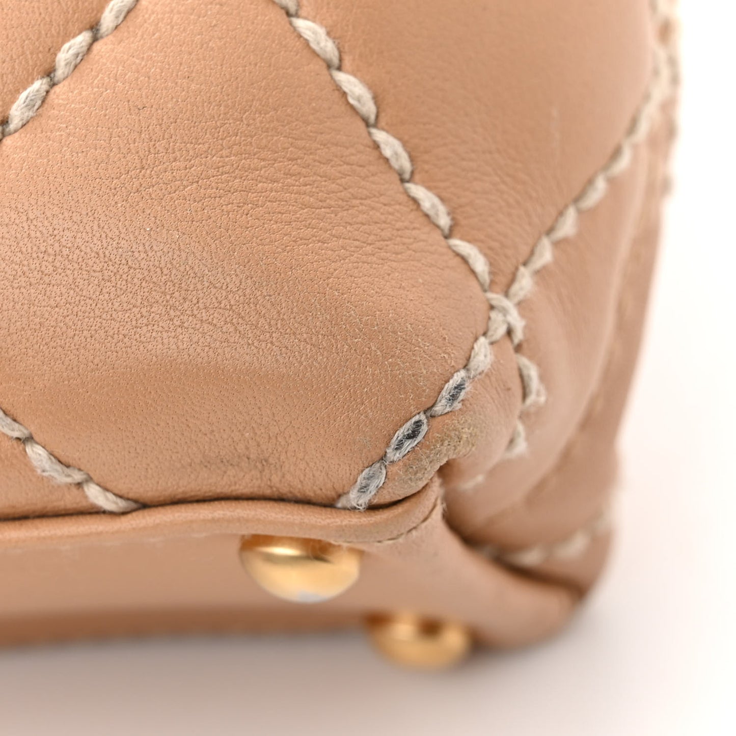 Calfskin Quilted Surpique Stitch Small Tote Beige
