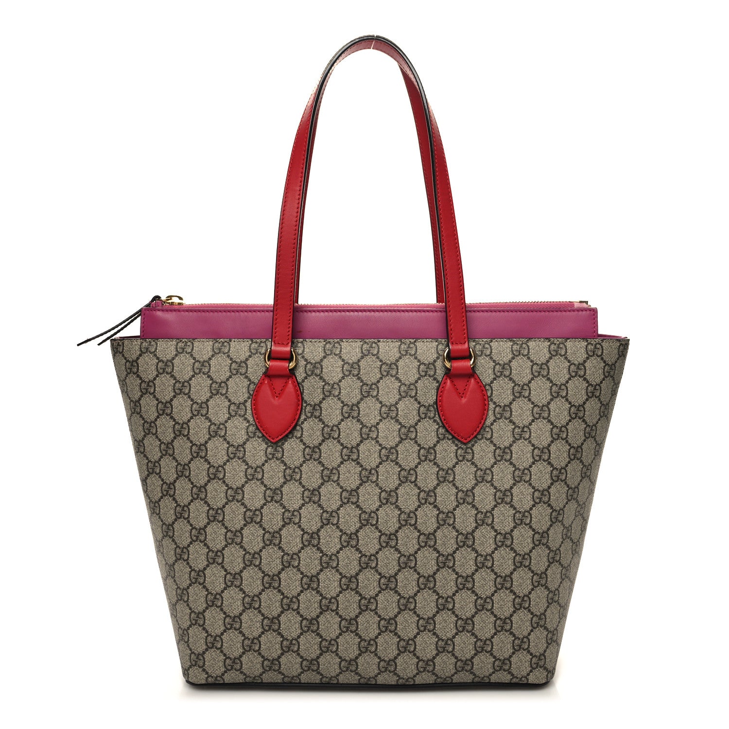 Gucci GG Supreme Monogram Medium Zippered Bucket Tote Beige Hibiscus Red New Rosette 1 of 11