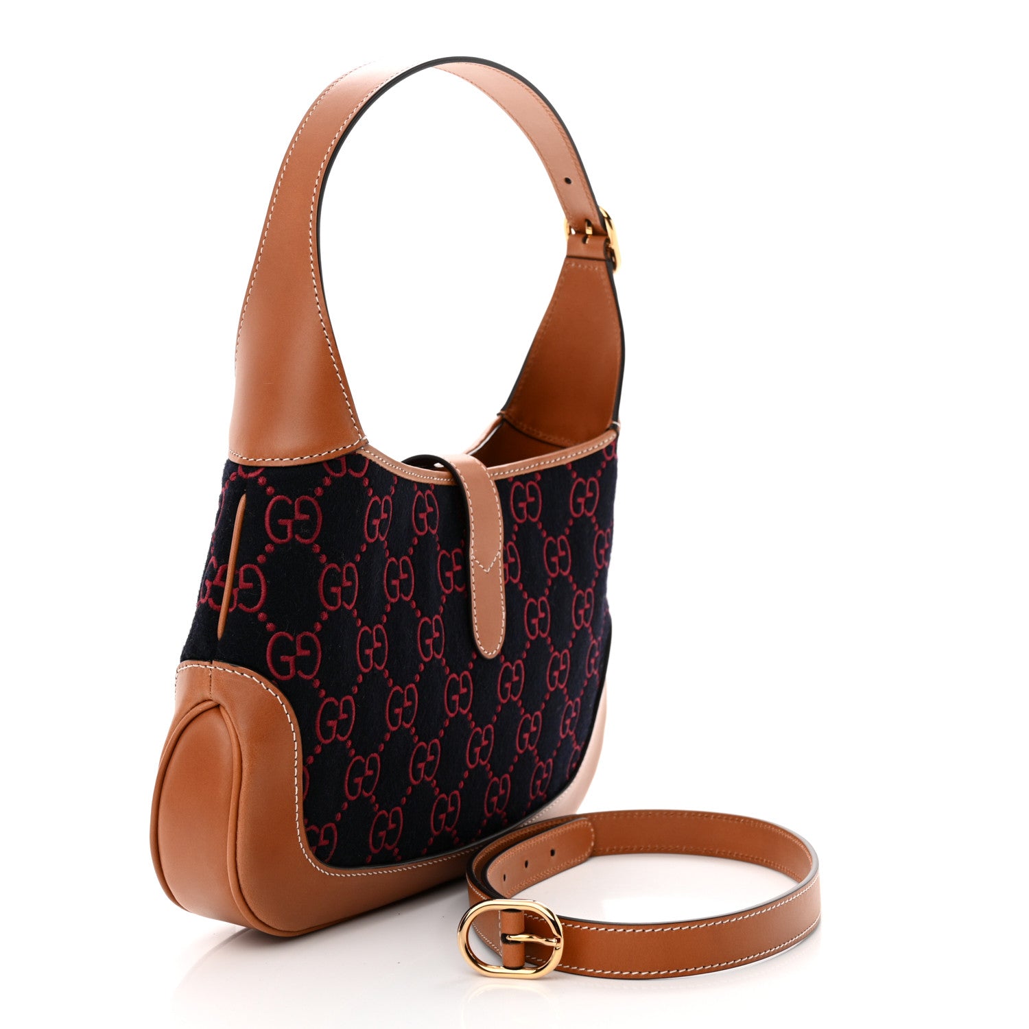 Gucci Wool GG Monogram Calfskin Small Jackie 1961 Navy Burgundy 3 of 10