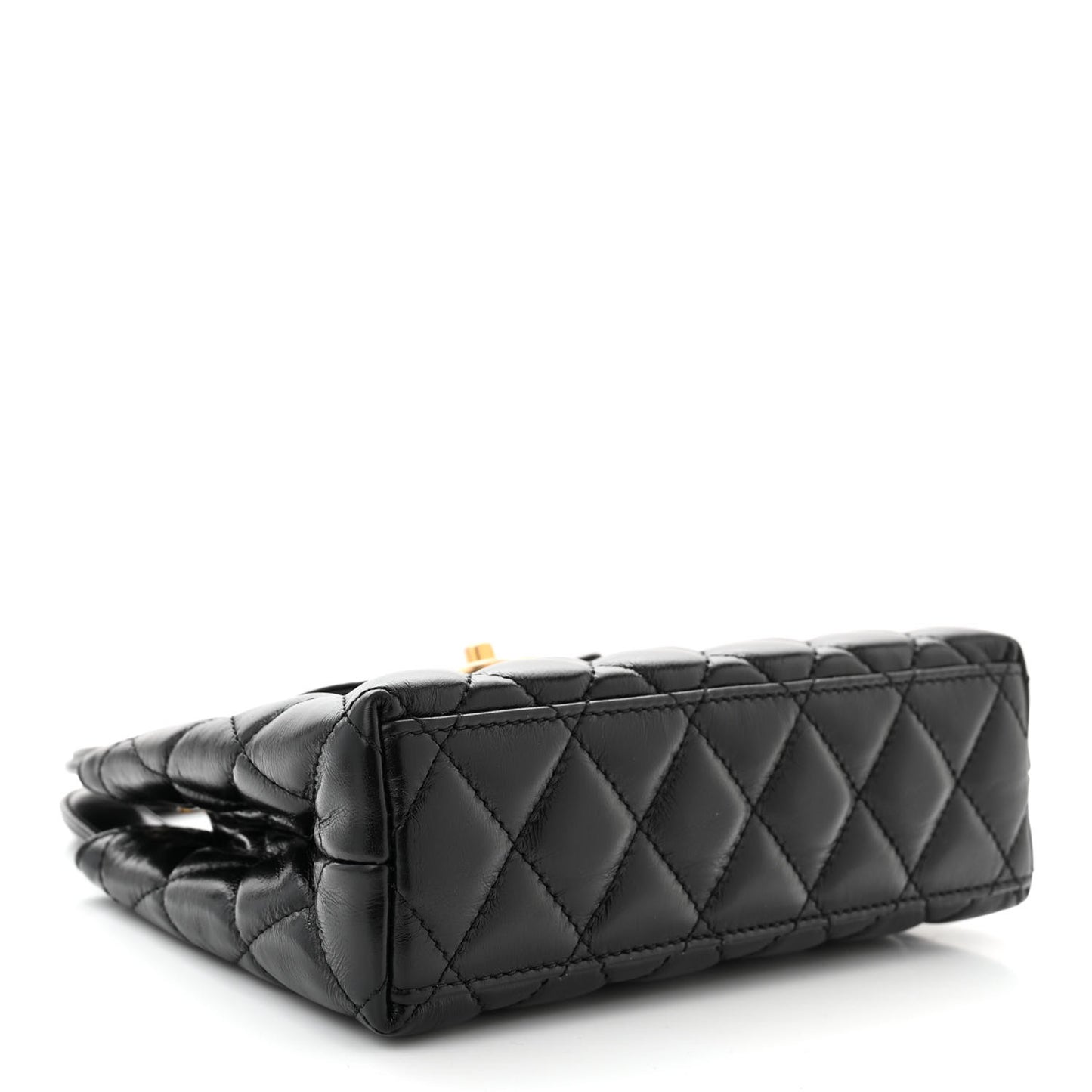 Shiny Aged Calfskin Quilted Nano Kelly Shopper Black