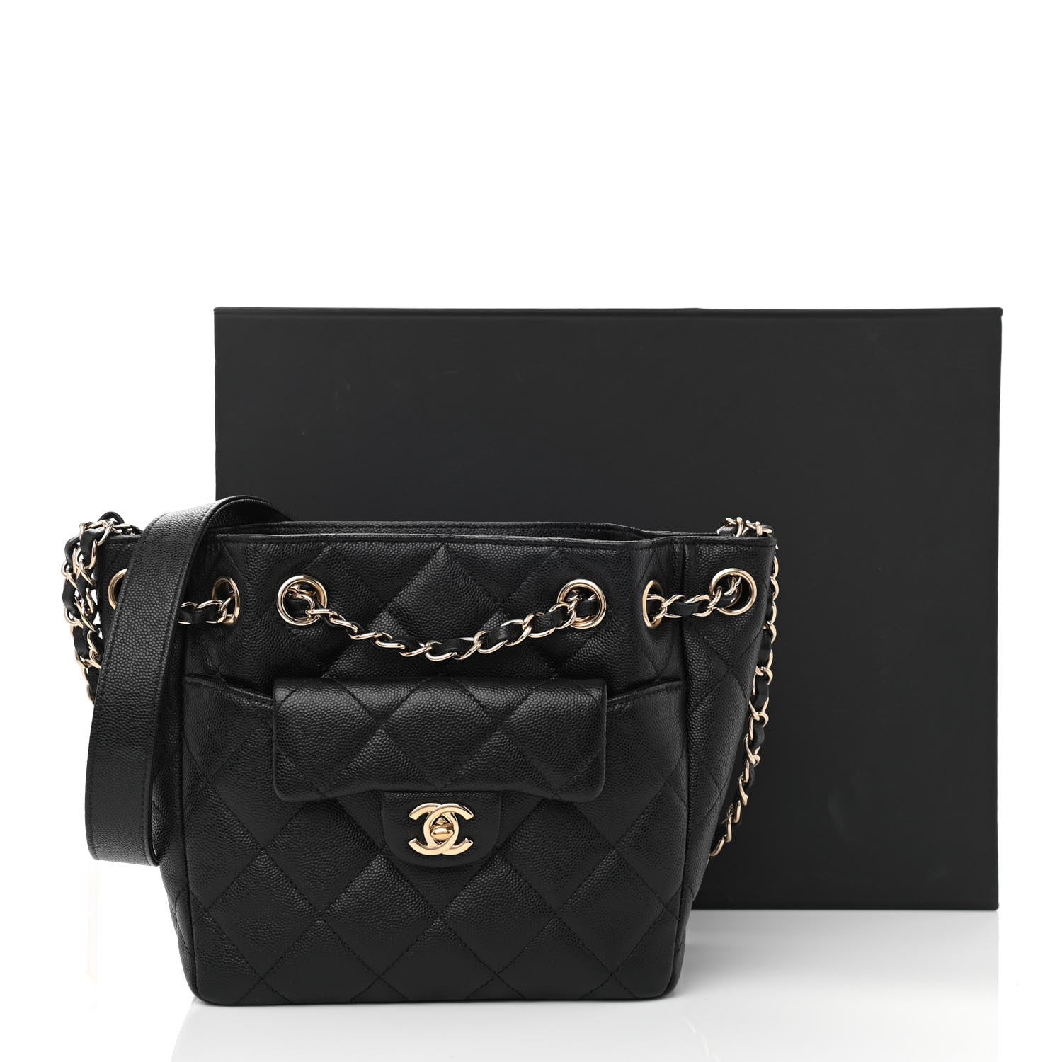 Chanel Caviar Quilted Flap Bucket Bag Black 11 of 11