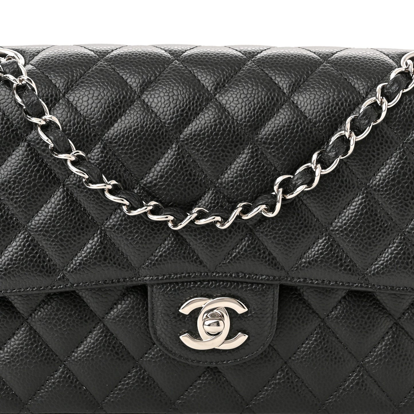 Caviar Quilted Medium Double Flap Black