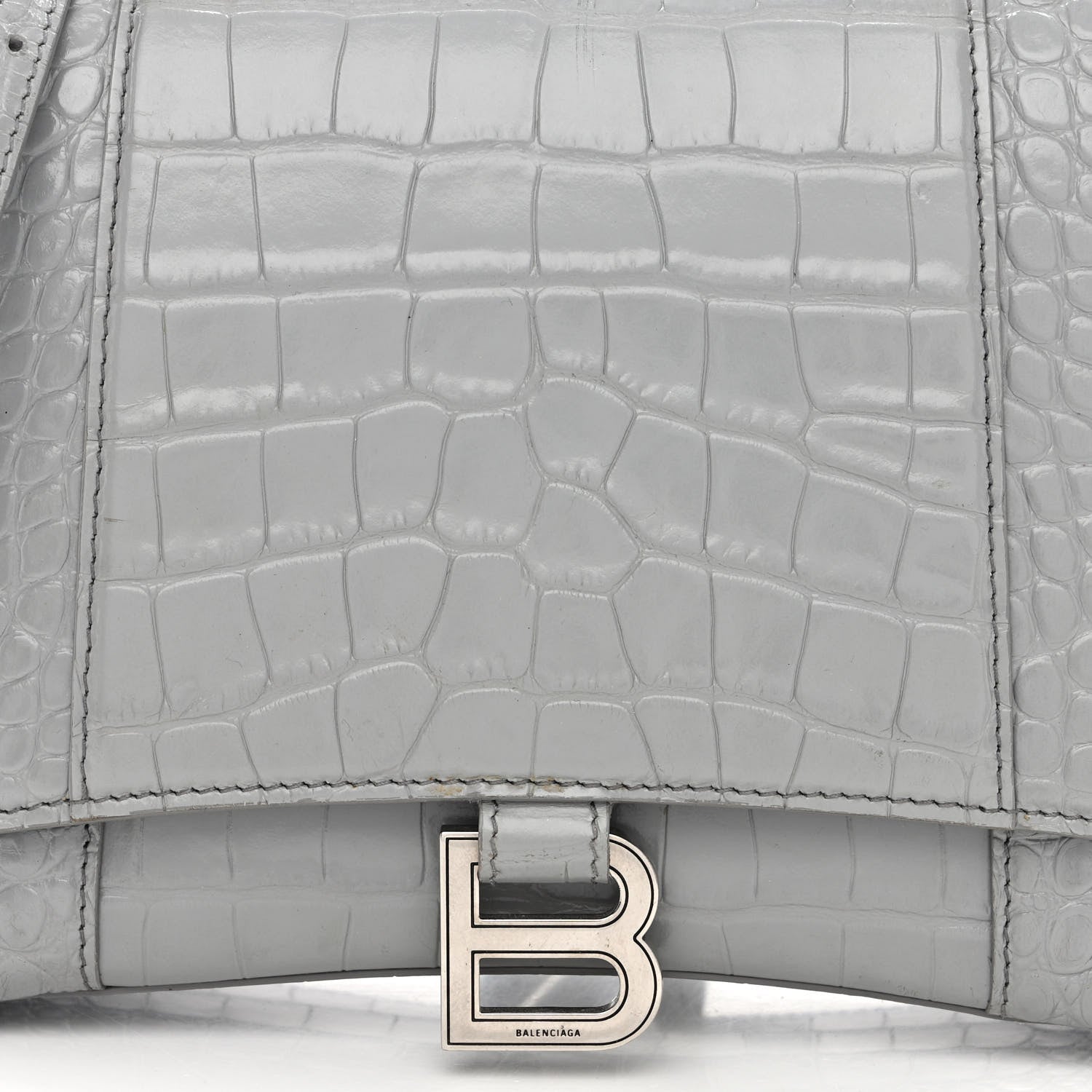Balenciaga Shiny Calfskin Crocodile Embossed Medium Hourglass Top Handle Bag Balenciaga Grey 10 of 18