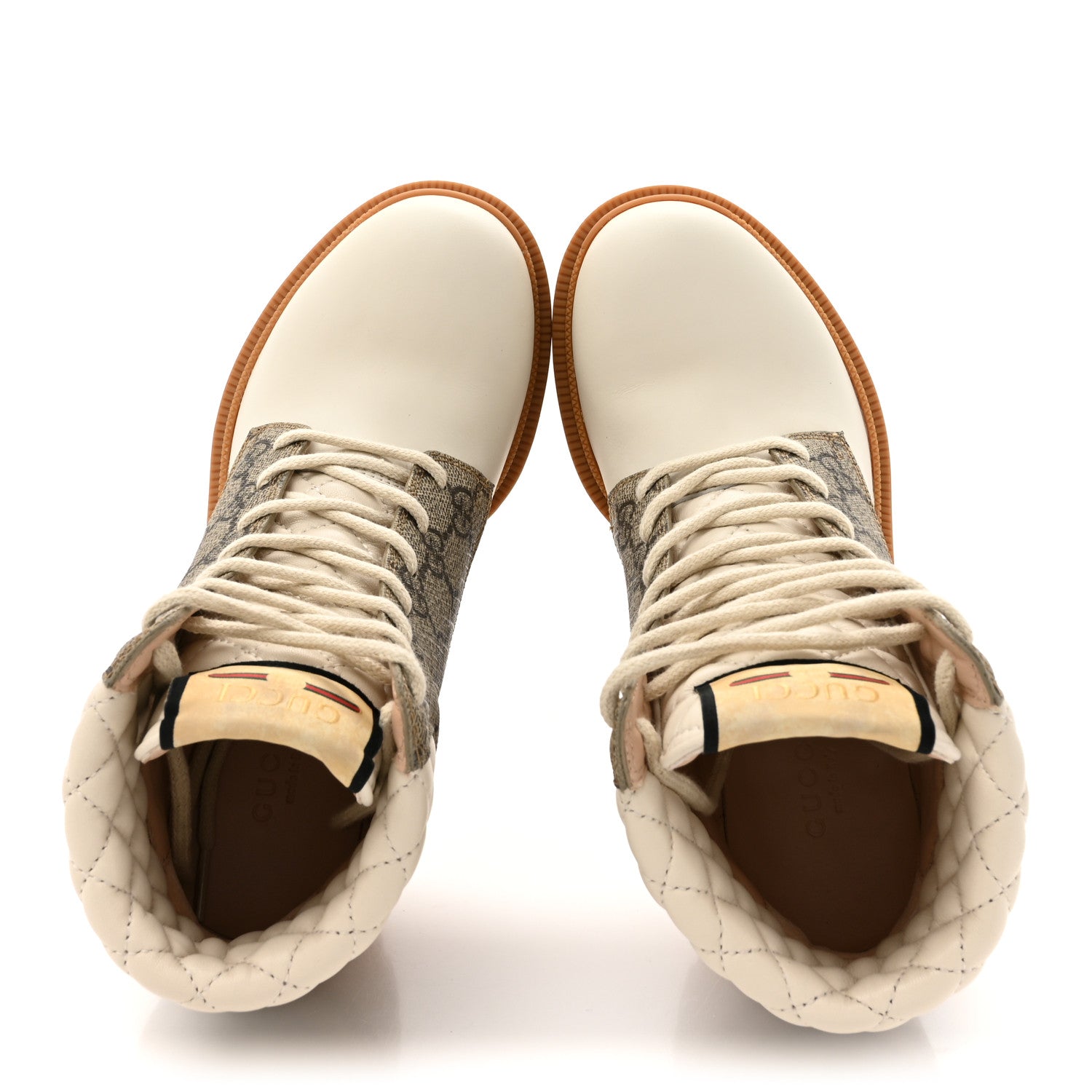Gucci Calfskin GG Supreme Monogram Nappa Quilted Lace Up Ankle Boots 35 Mystic White Beige 2 of 10