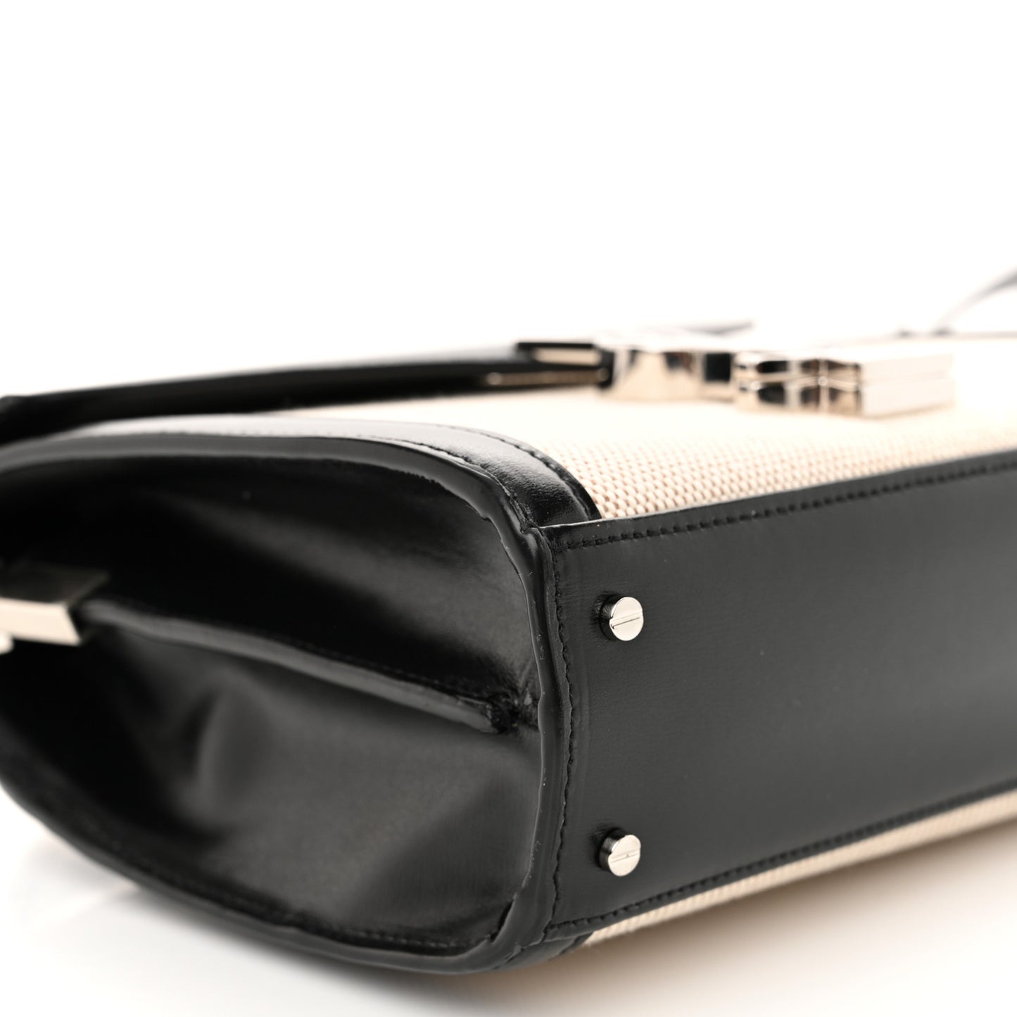 Canvas Calfskin Mini Classic Monogram Cassandra Top Handle Natural Beige Black