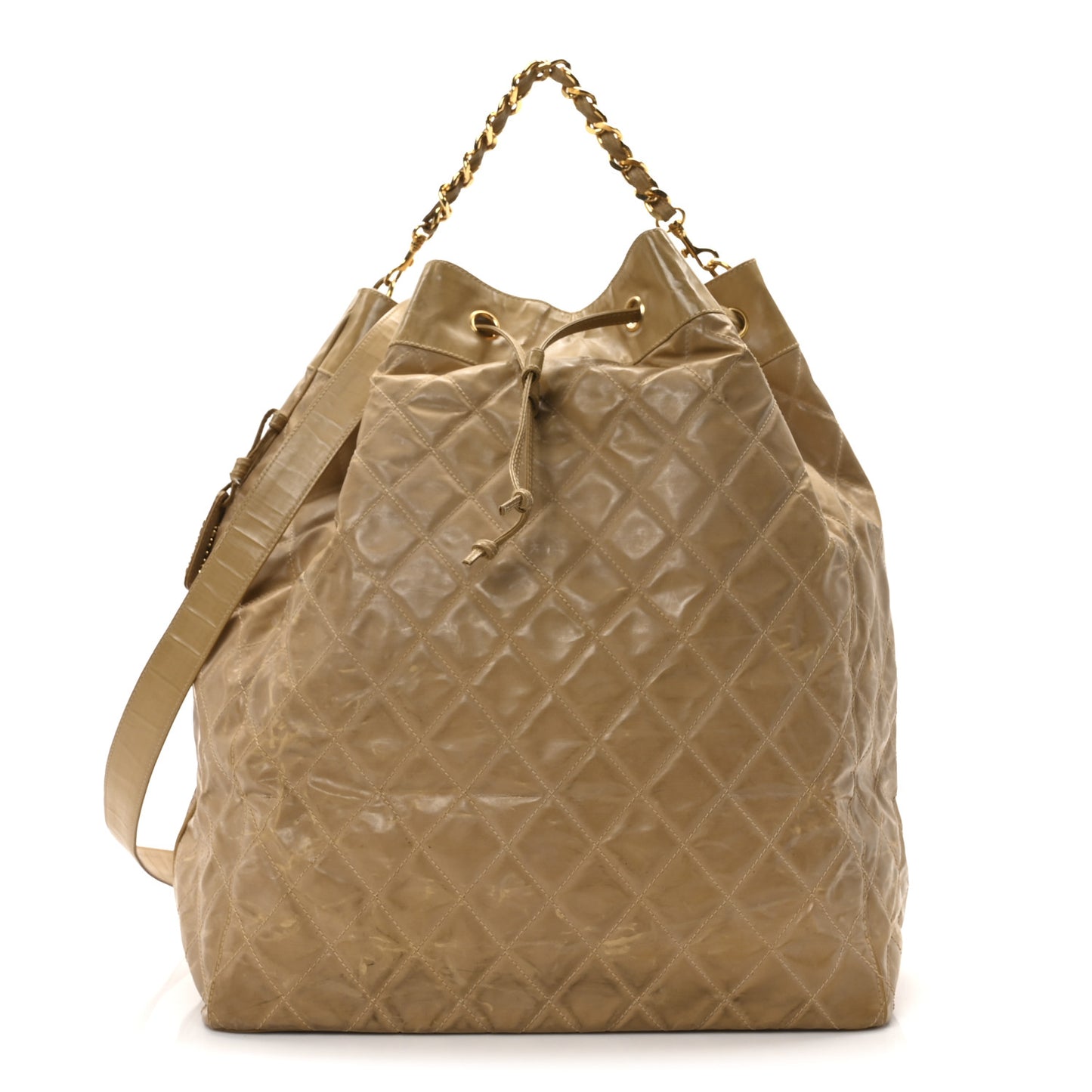 Vinyl Stitched XL Bucket Bag Beige