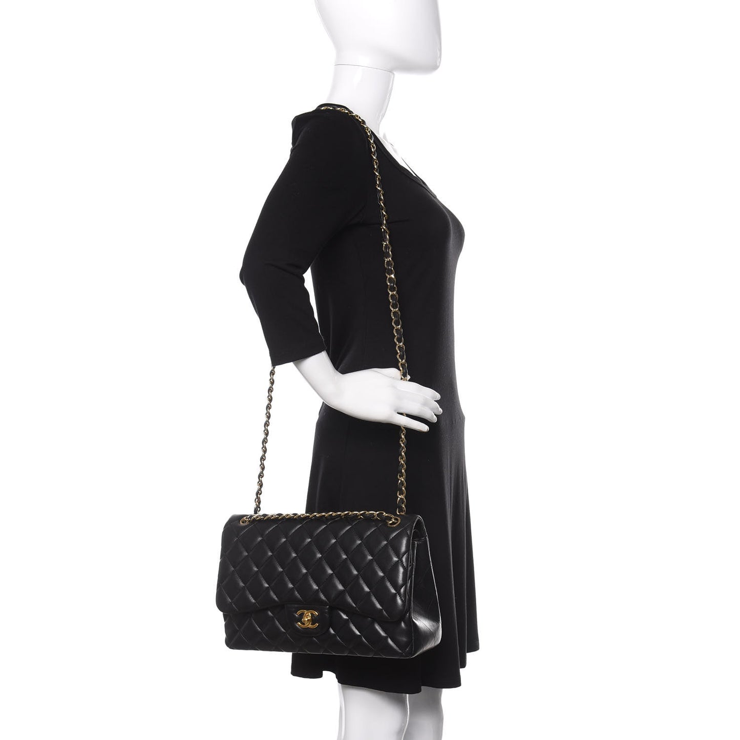Lambskin Quilted Jumbo Double Flap Black