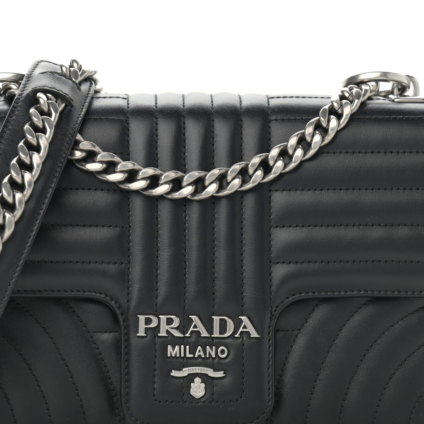 Soft Calfskin Impunture Diagramme Medium Chain Flap Shoulder Bag Black