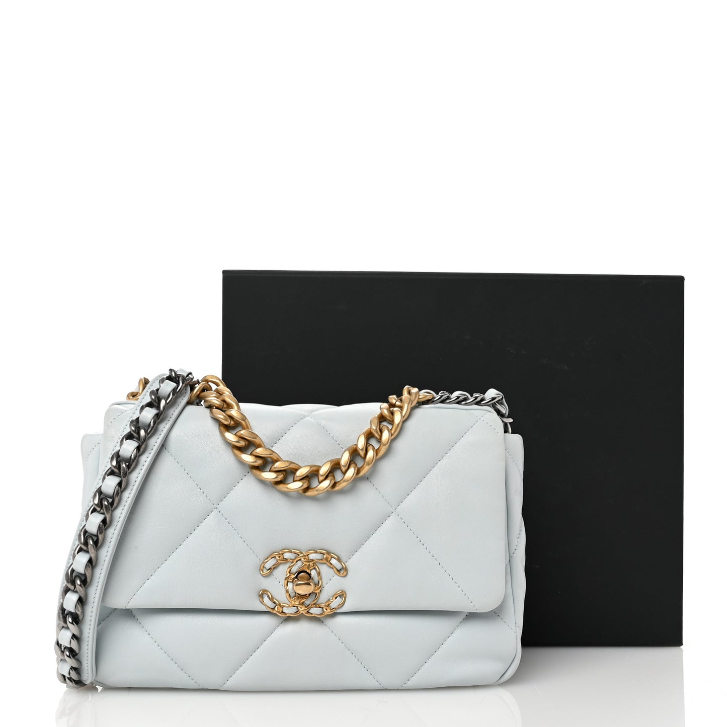 Lambskin Quilted Medium Chanel 19 Flap Light Blue