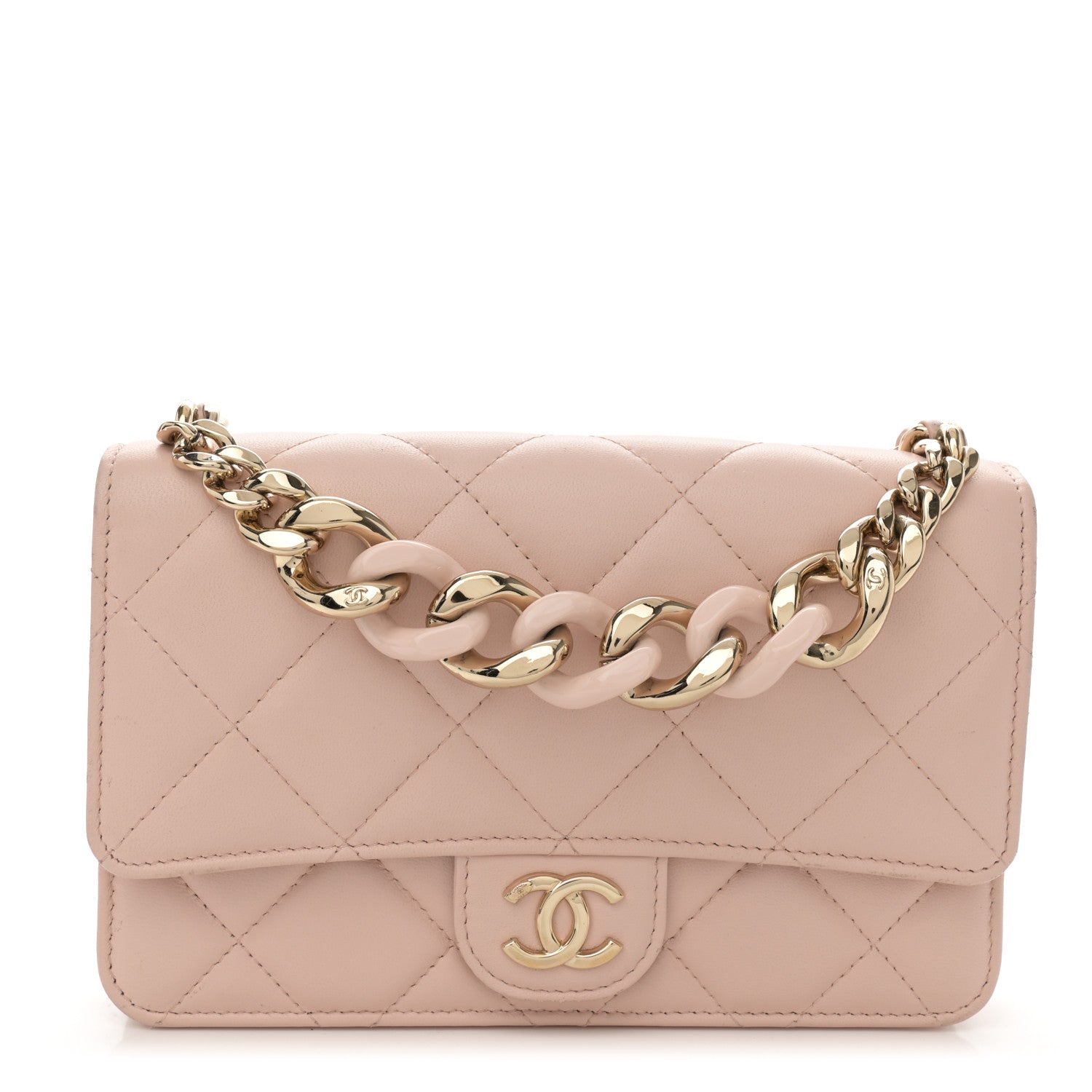 Chanel Lambskin Plexi Quilted Wallet On Chain WOC Light Beige 1 of 15