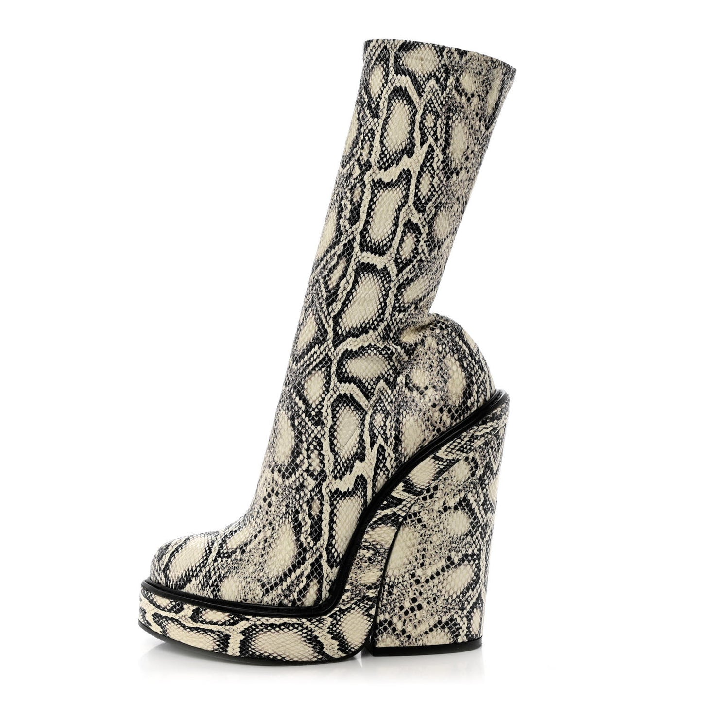 Calfskin Snakeskin Print Wedge Platform Booties 40 Grey