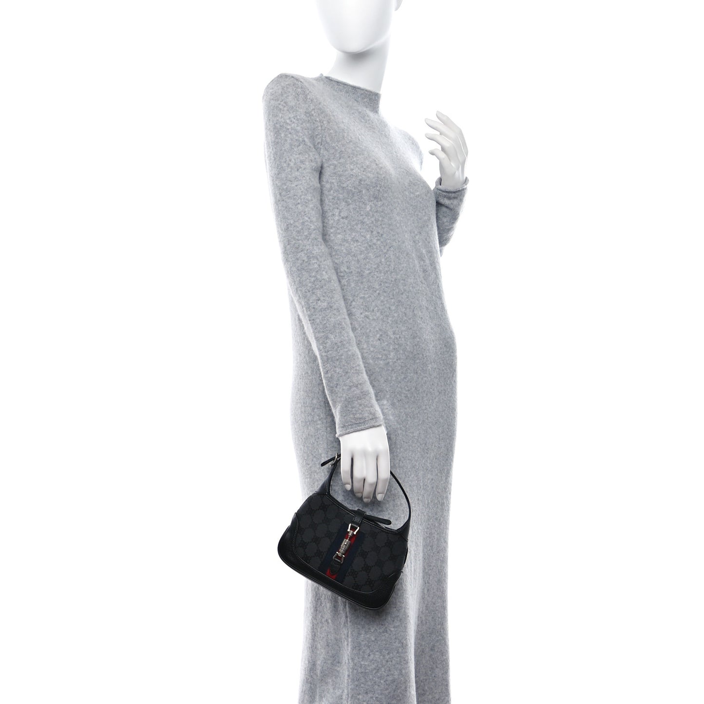 X BALENCIAGA BB Monogram Calfskin Web Mini Jackie 1961 Hobo Black