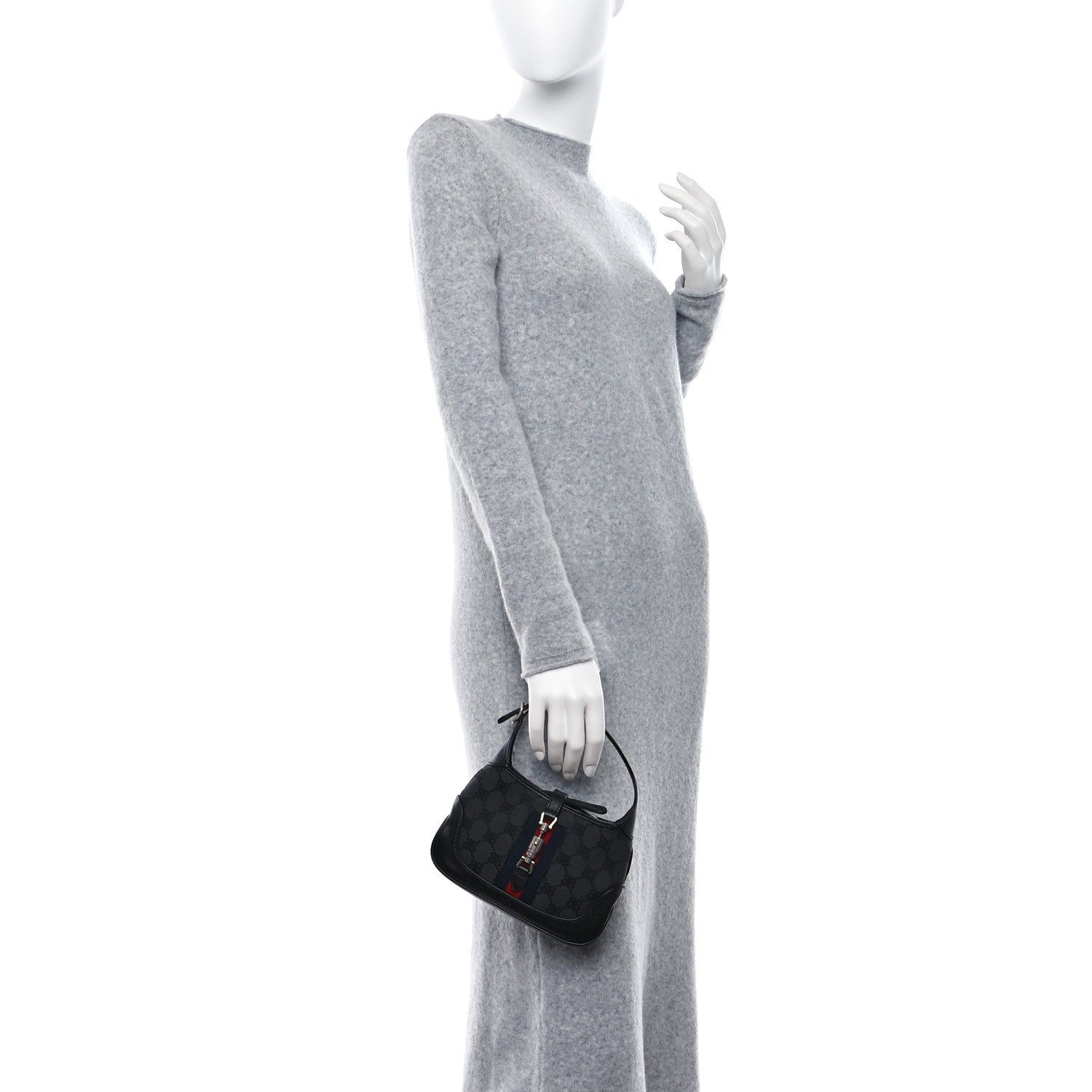 Gucci X BALENCIAGA BB Monogram Calfskin Web Mini Jackie 1961 Hobo Black 2 of 8