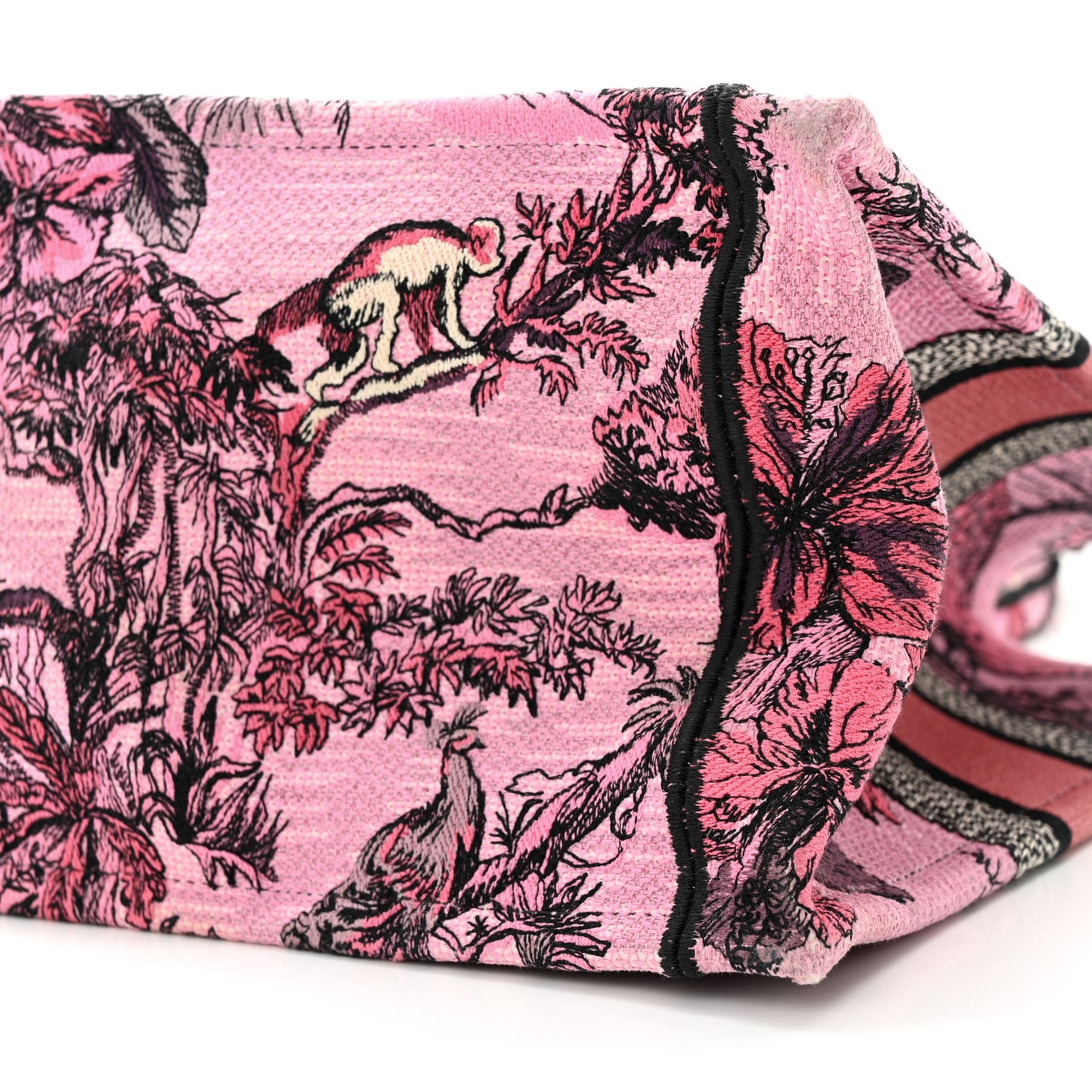 Canvas Embroidered Medium Toile de Jouy Voyage Book Tote Fuchsia Multicolor