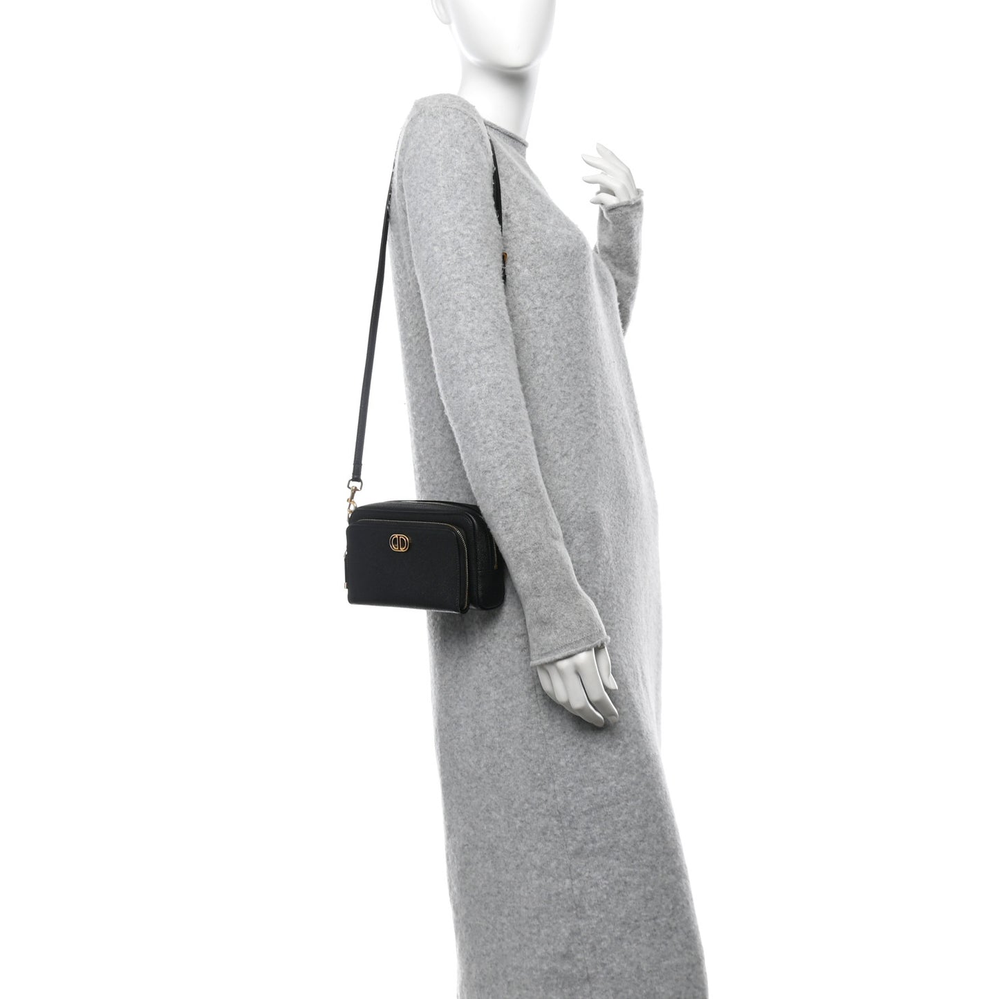 Grained Calfskin Caro Double Pouch Black