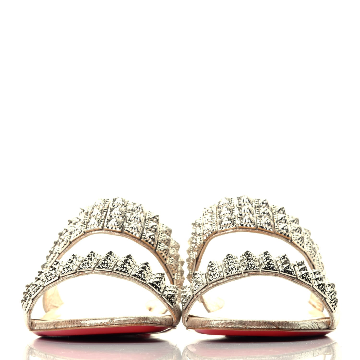 Christian Louboutin Liege Pepite Studded Myriadiam Flat Slide Sandals 39 Silver 2 of 8