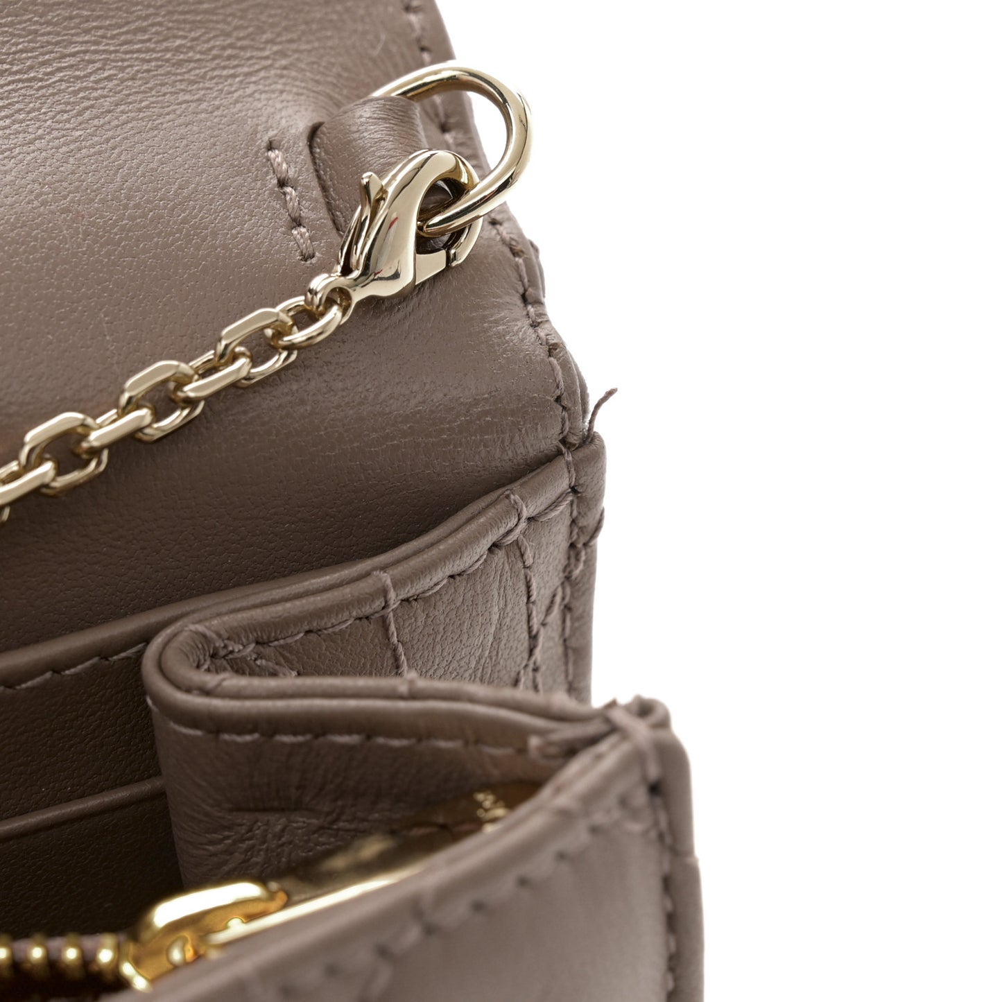Lambskin Chain Lady Dior Chain Pouch Warm Taupe