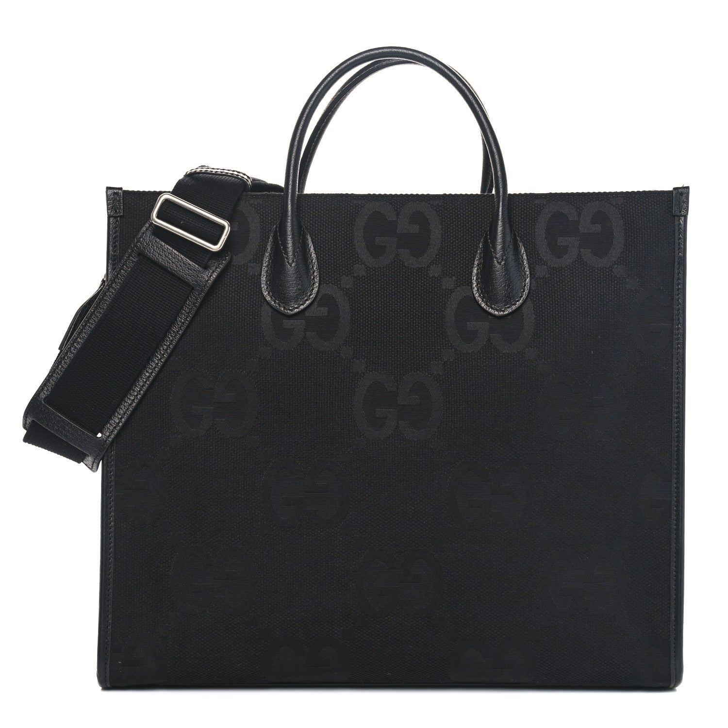 Gucci Monogram Jumbo GG Textured Dollar Calfskin Tote Bag Black