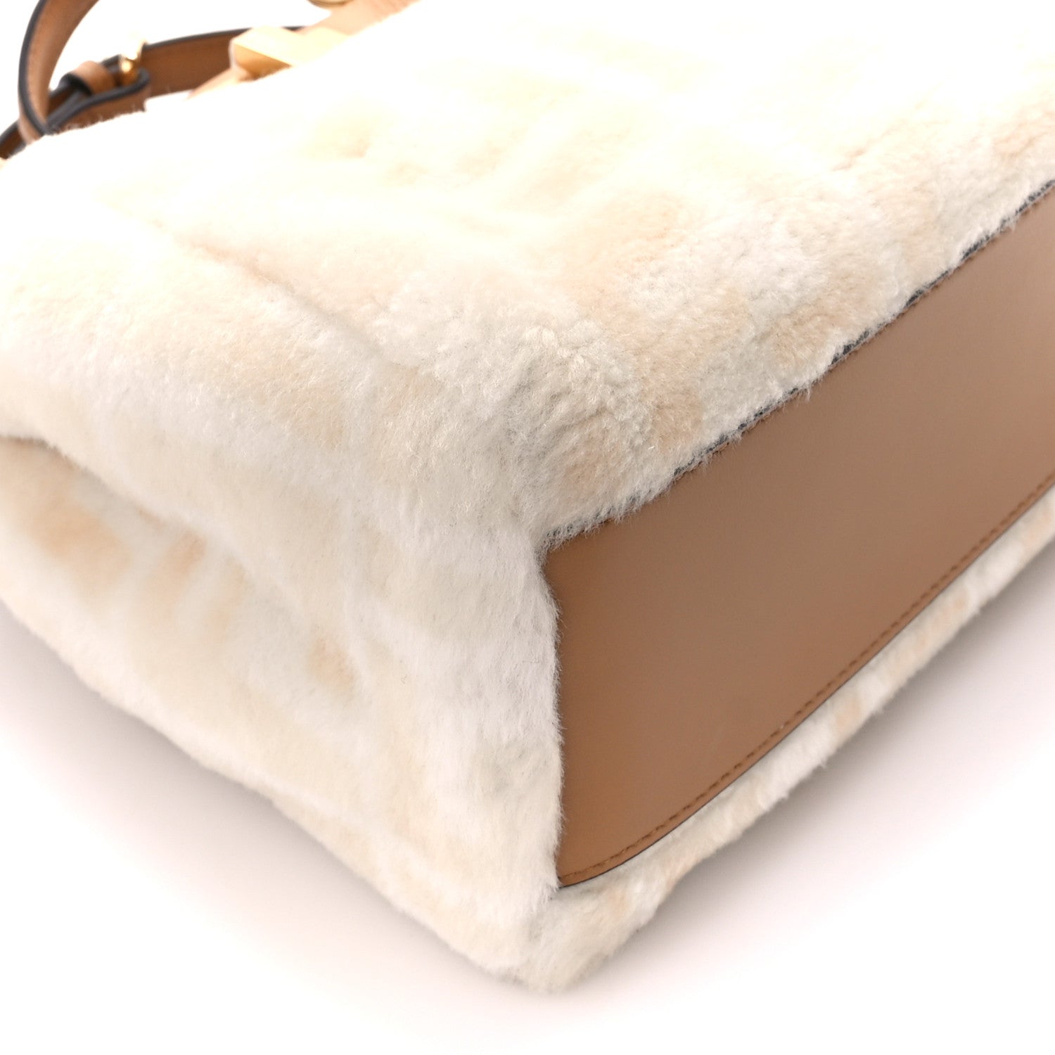 Fendi Shearling Nappa Macro FF 1974 Mini Peekaboo Iconic Satchel White Ice Cuoio Miele Scuro 10 of 11