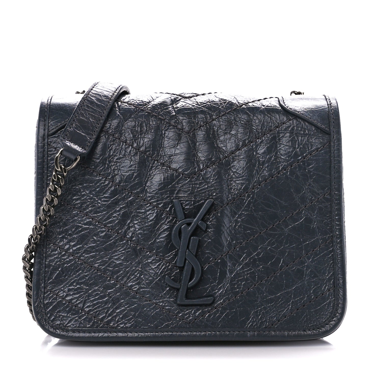 Crinkled Calfskin Matelasse Monogram Niki Chain Wallet Fog