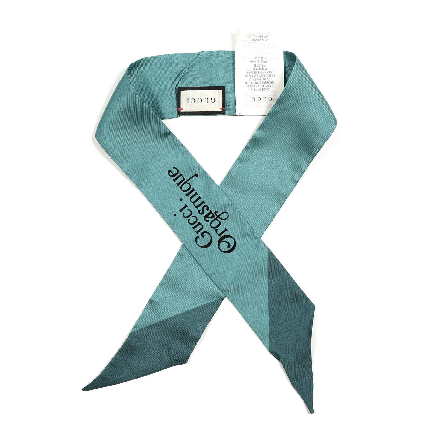 Silk Twill Gasmique Neck Bow Scarf Turquoise Blue