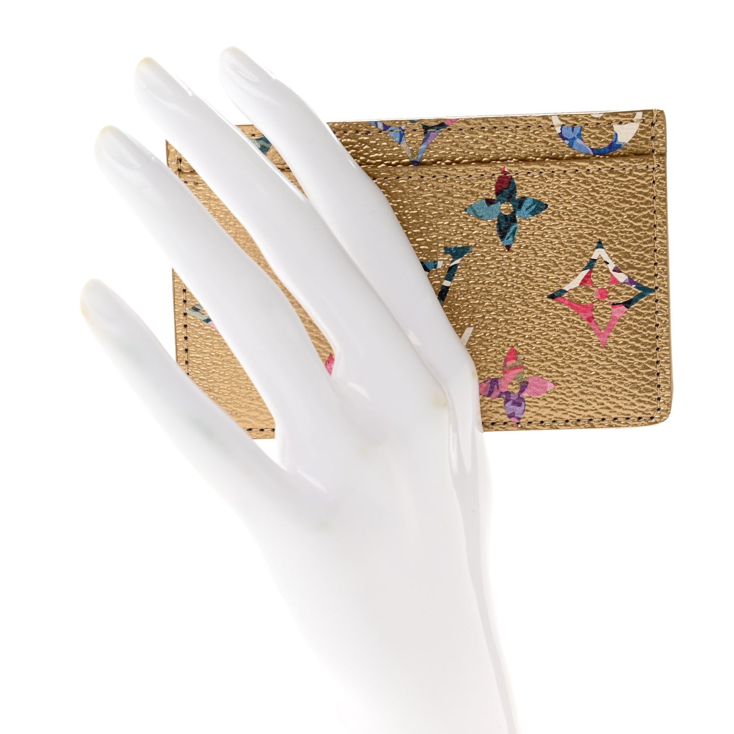 Metallic Monogram LV Garden Card Holder Gold