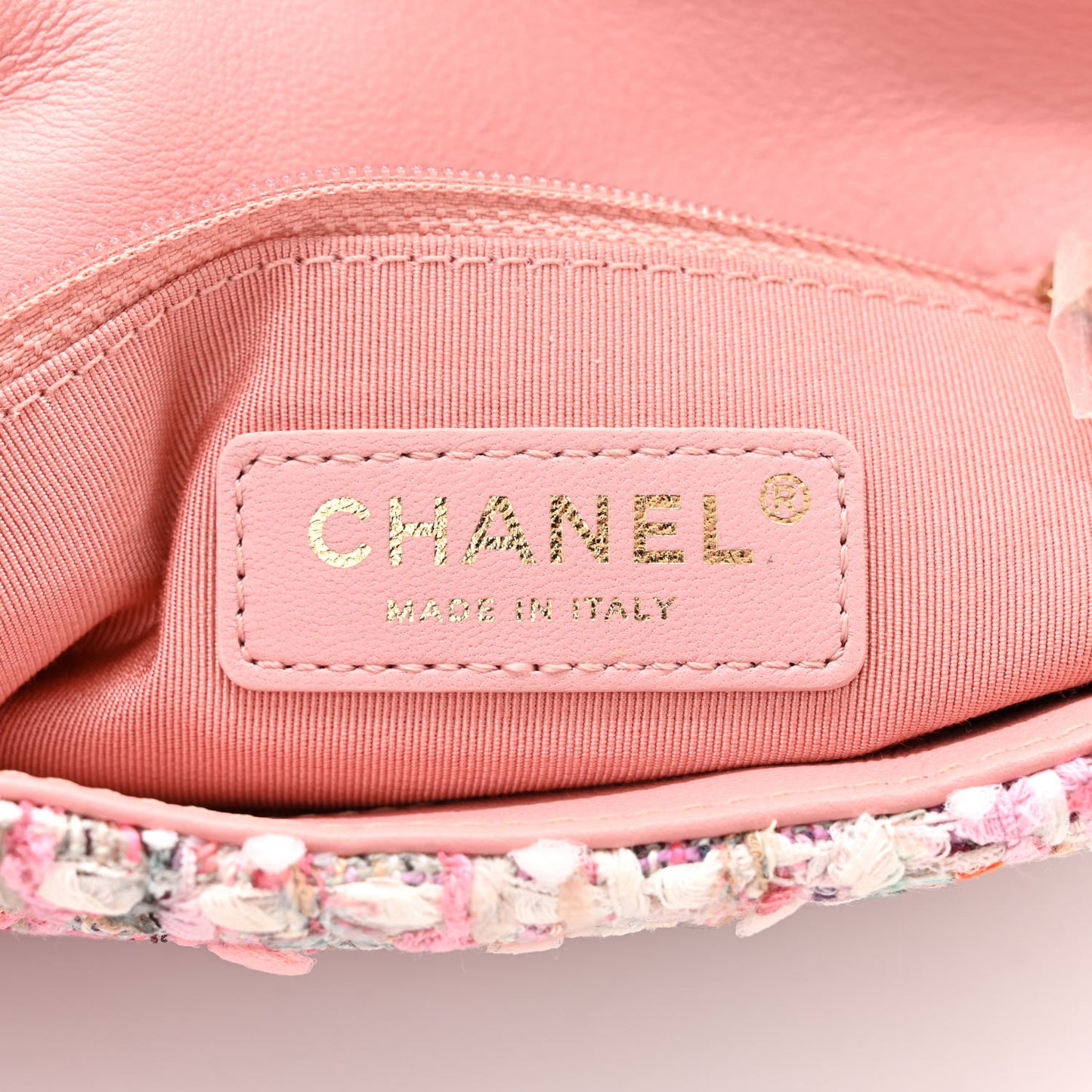 Tweed Mini Pearl Handle Flap Pink Beige Orange Ecru