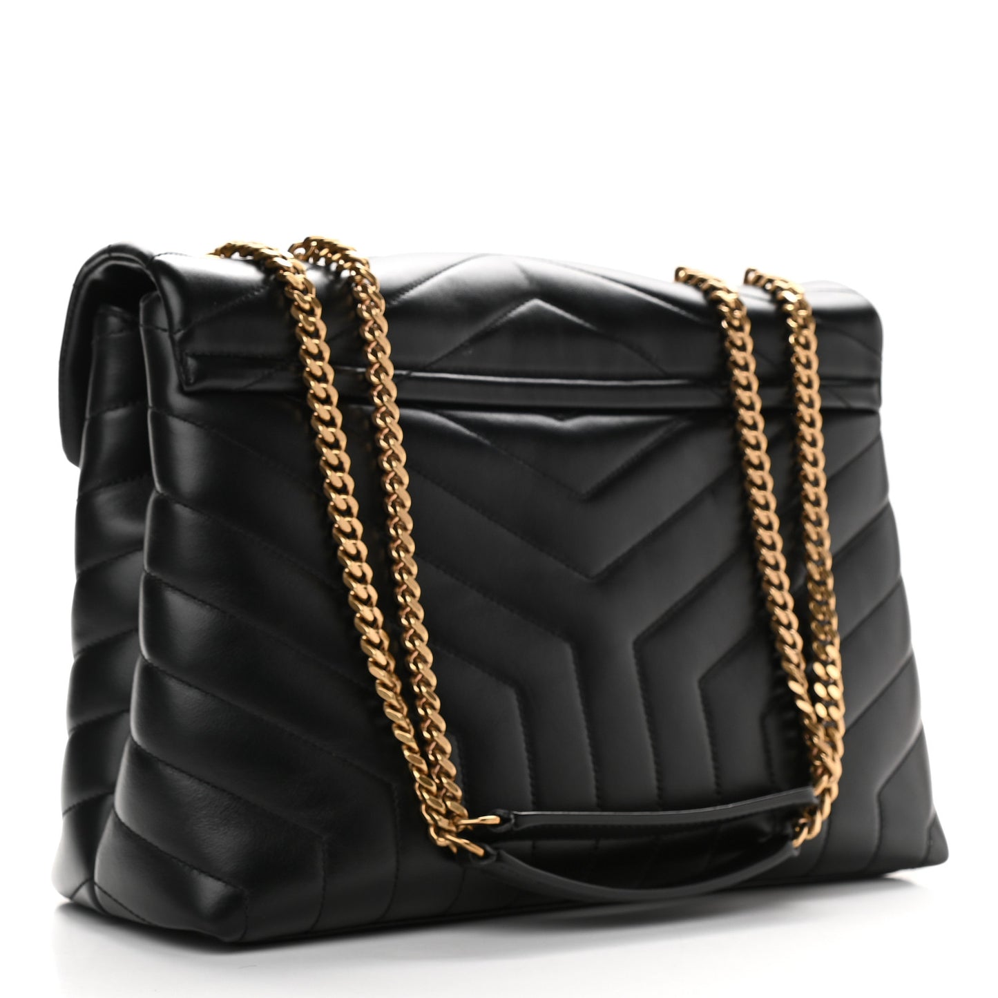 Calfskin Y Quilted Monogram Medium Loulou Chain Satchel Black