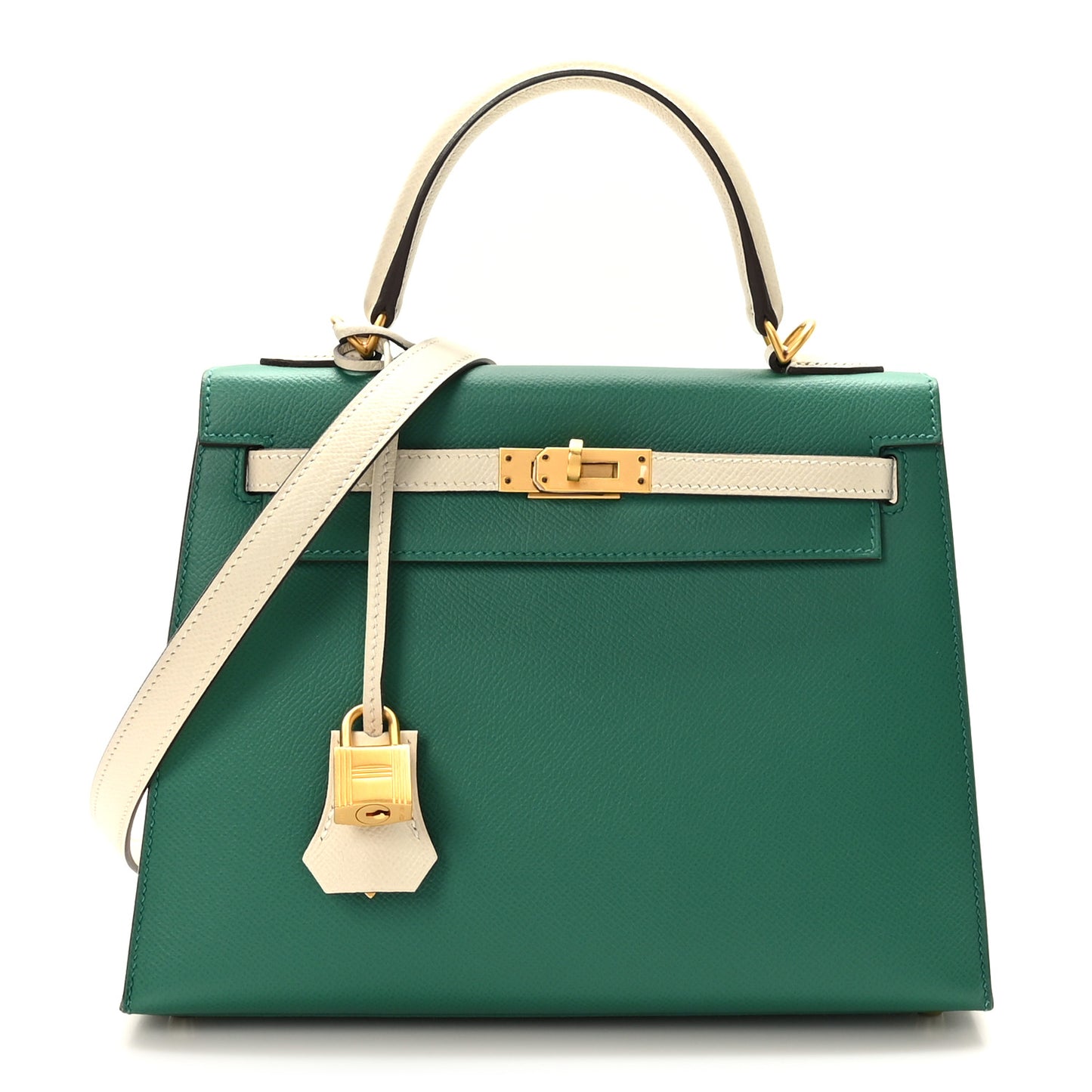 Epsom Bi-Color Horseshoe Kelly Sellier 25 Vert Vertigo Craie